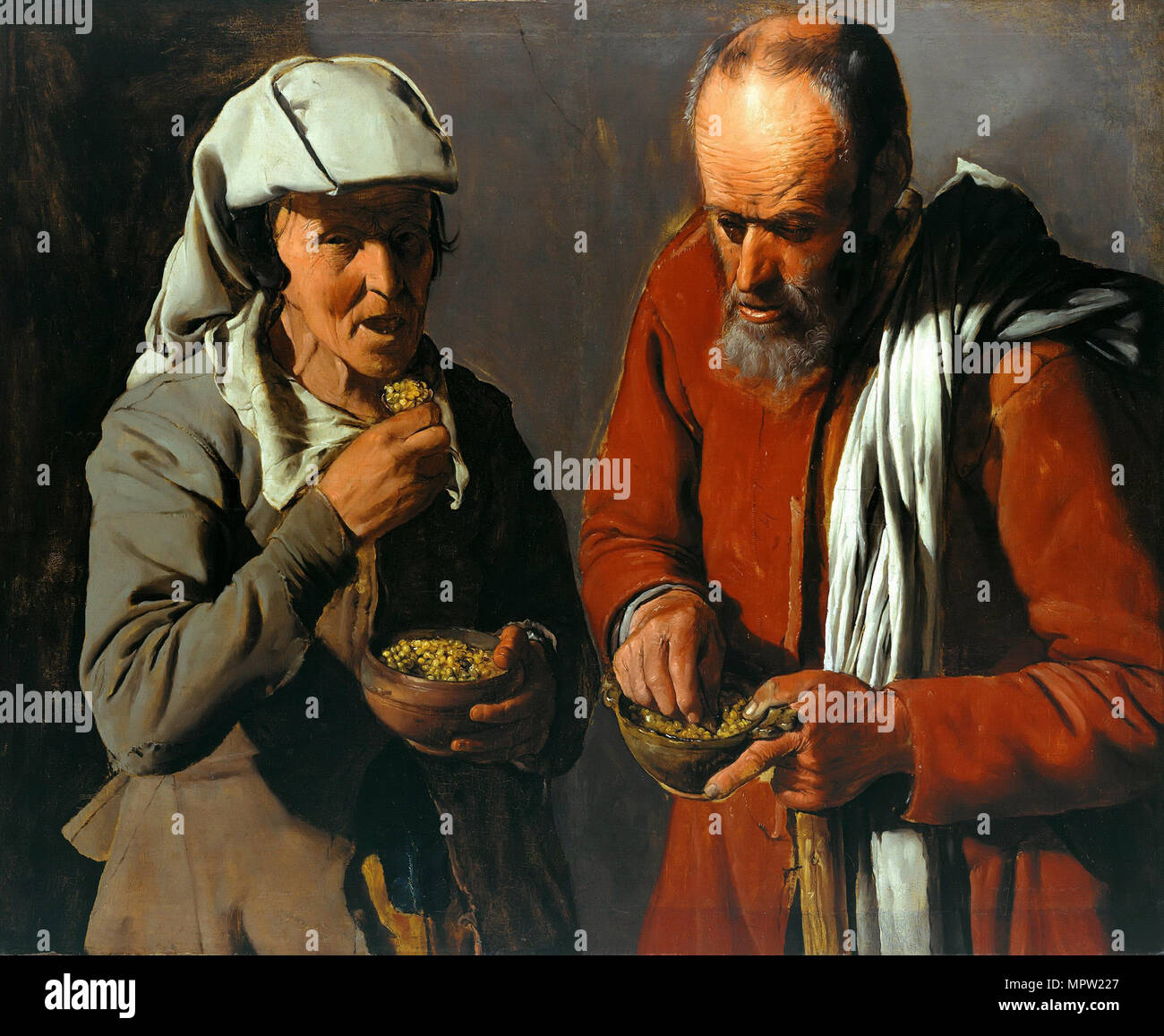 Bauernpaar essen Erbsen, C. 1620. Stockfoto