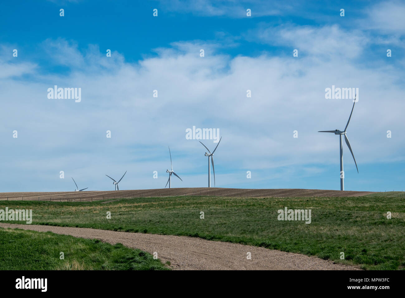 Windturbinen; Blackspring Ridge Wind Projekt von EDF EN Canada Inc. und Enbridge Inc. in South Eastern Alberta besteht aus 166 Vestas V100-1.8 MW tu Stockfoto