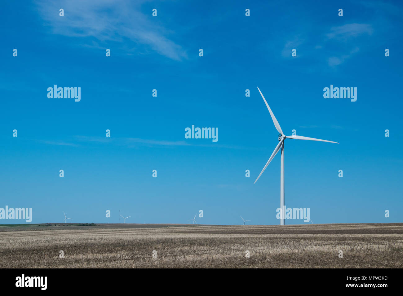 Single Wind Turbine, Teil des Blackspring Ridge Windprojekts von EDF EN Canada Inc. Und Enbridge Inc. Im Südosten Albertas, das aus 166 V besteht Stockfoto