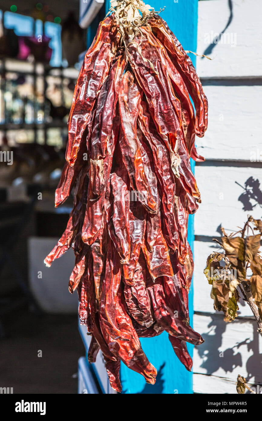 Chili peppers in Santa Fe, NM USA hängend getrocknet Stockfoto