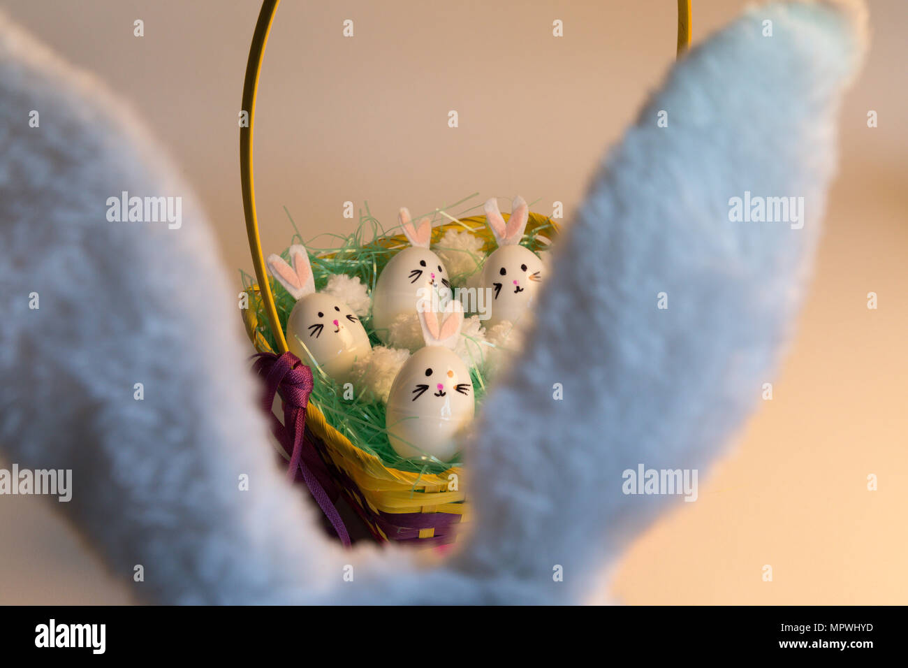 Der Osterhase ein Ester Korb, Ansicht der Rückseite der Ohren, USA Stockfoto