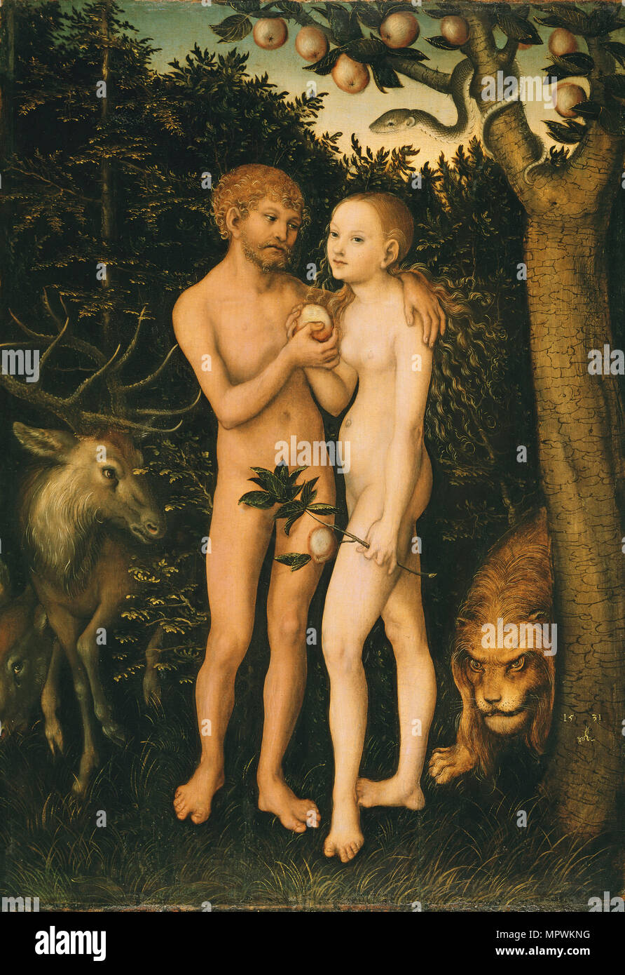 Adam und Eva im Paradies, 1531. Stockfoto