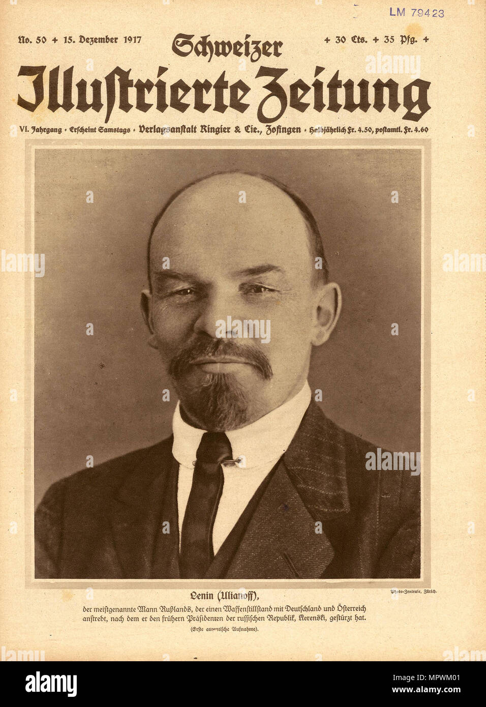 Der Schweizer Illustrierten Zeitung mit Lenin auf der Titelseite vom 15. Dezember 1917, 1917. Stockfoto