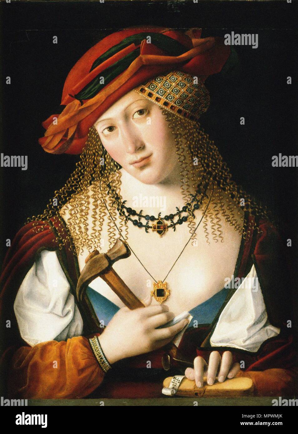 Porträt eines Venezianischen jüdische Dame mit den Attributen von Jael, C. 1500. Stockfoto