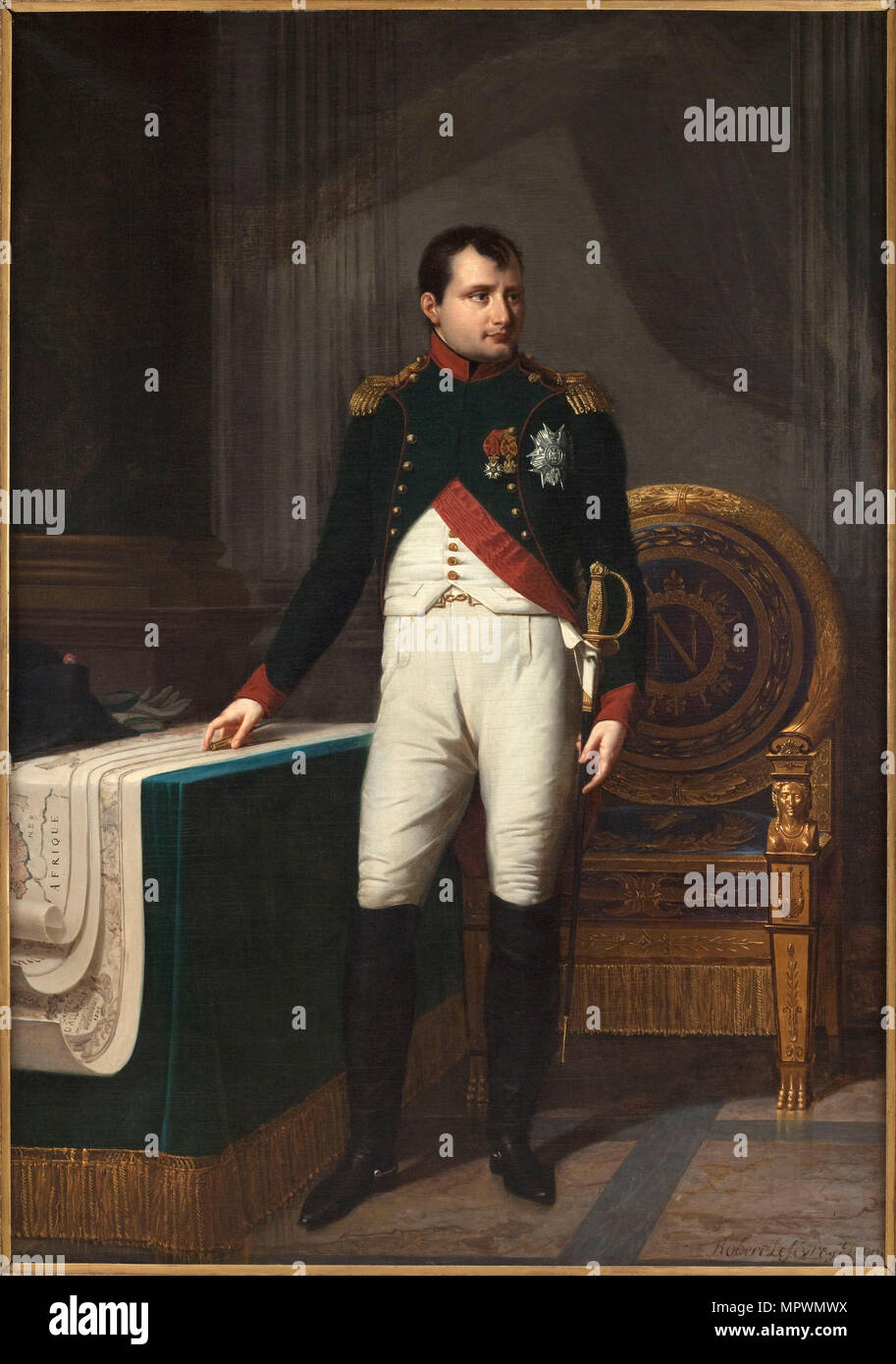 Portrait von Kaiser Napoléon Bonaparte (1769-1821) habe ich in der Uniform der Chasseurs de la Garde, 1809. Stockfoto