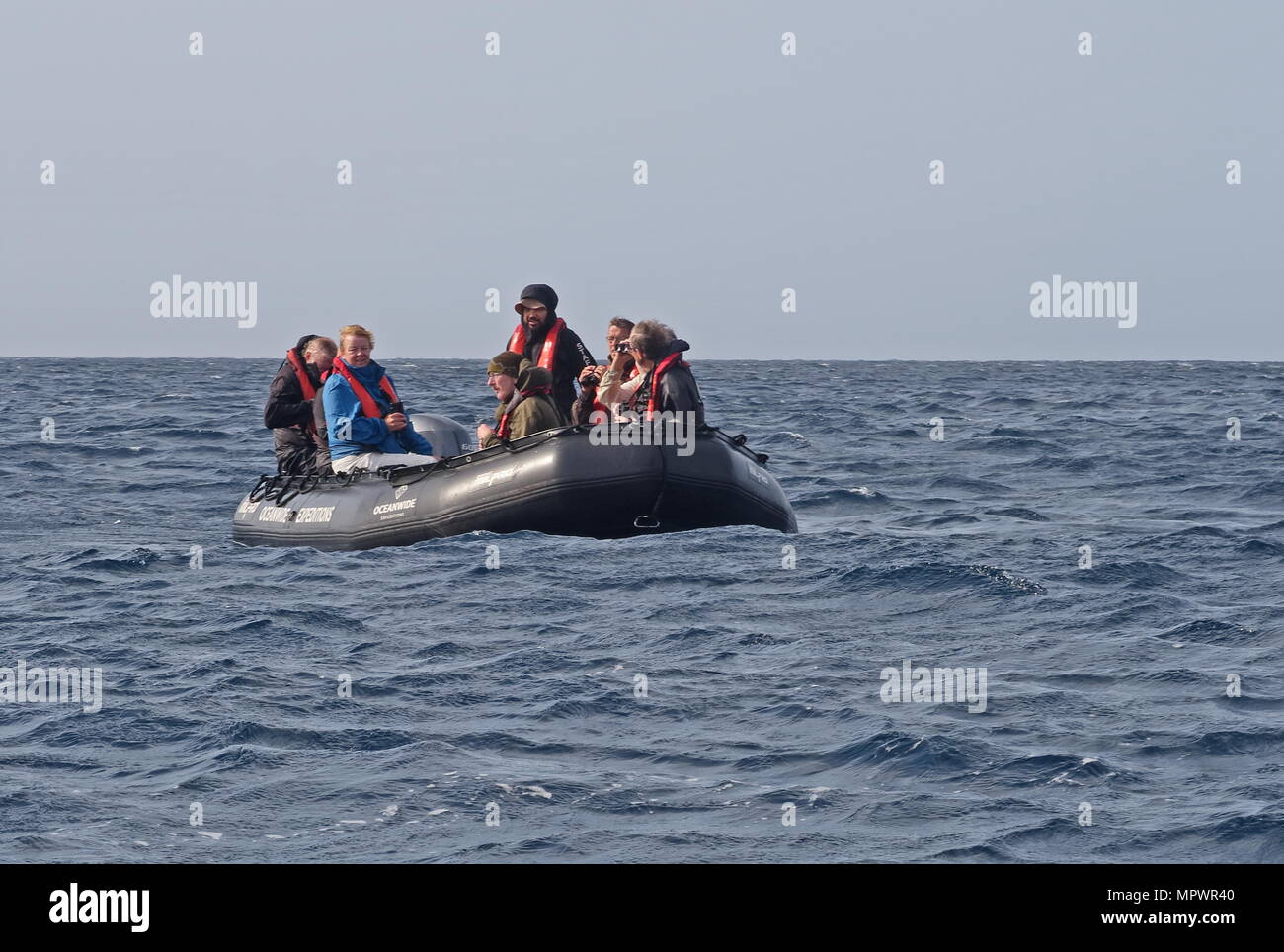 Zodiac Boot auf offener See, Passagiere watching wildlife Kap Verde, Atlantik kann Stockfoto