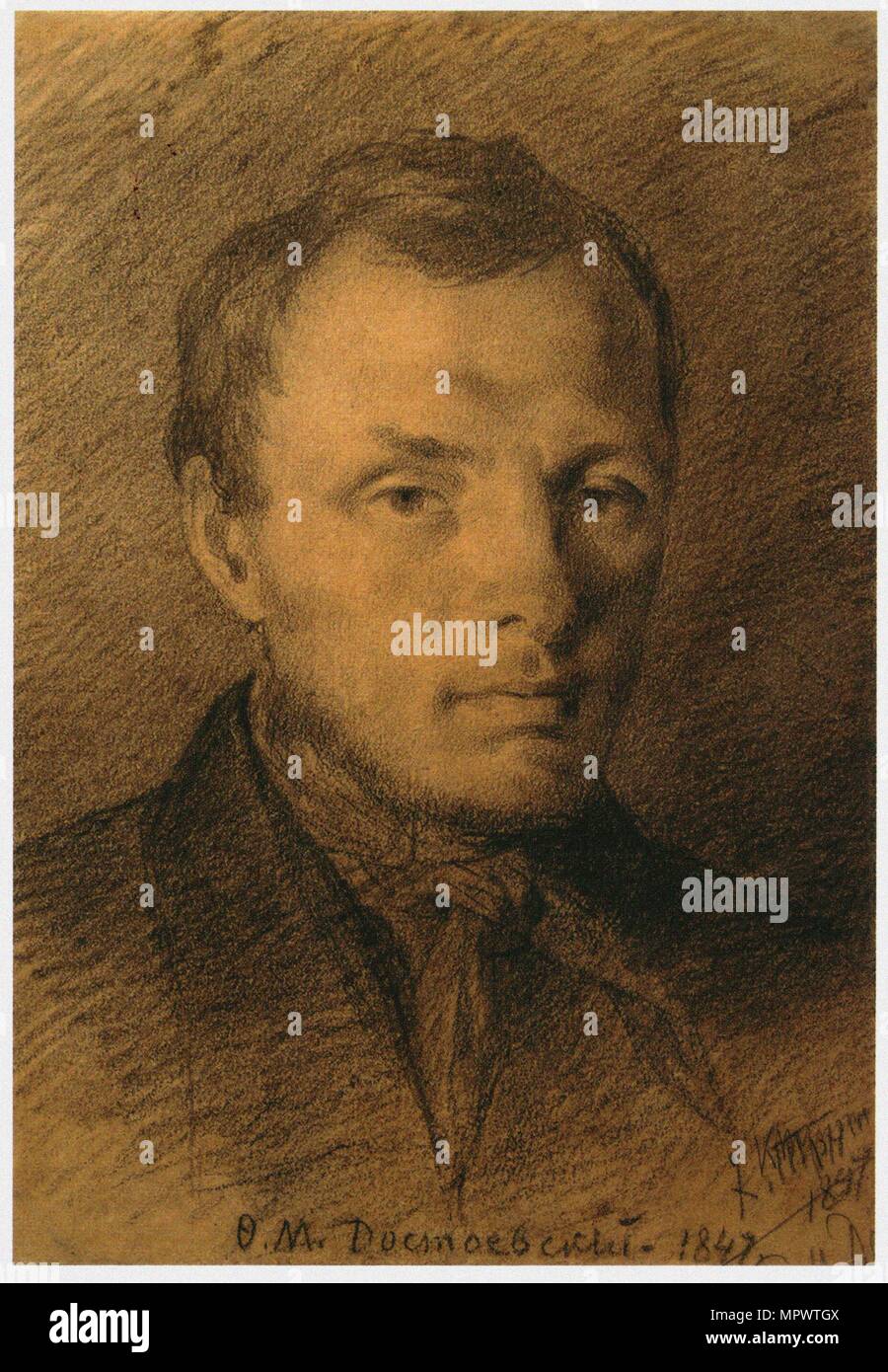 Porträt des Autors Mikhaylovich Fjodor Dostojewski (1821-1881), 1847. Stockfoto