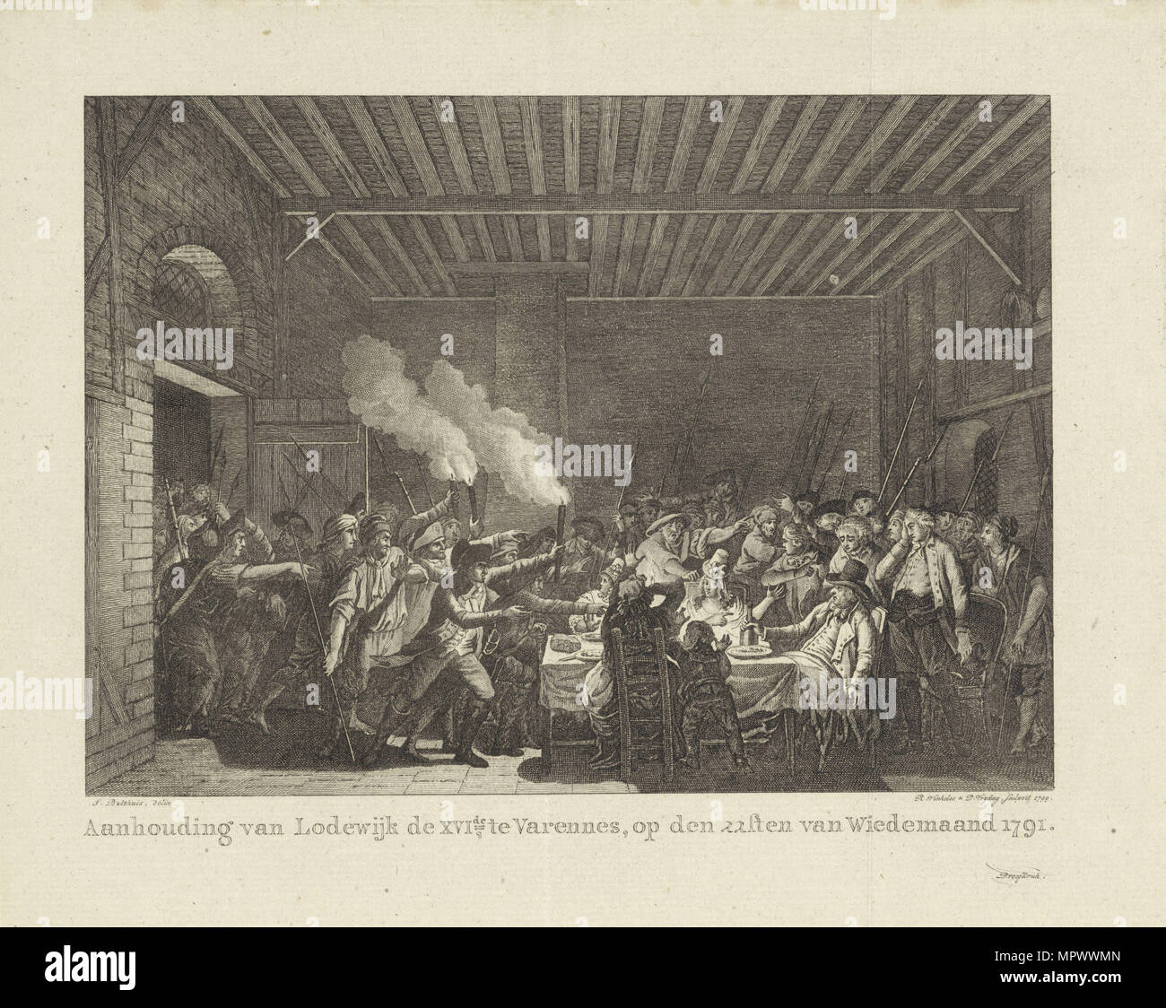 Die verhaftung von Ludwig XVI. und seiner Familie in Varennes, 22. Juni 1791, 1799. Stockfoto