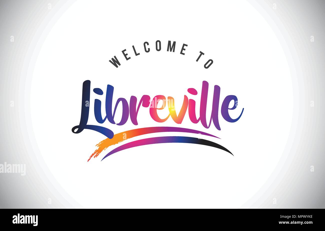 Libreville Willkommen auf Nachricht in Lila dynamischen und modernen Farben Vector Illustration. Stock Vektor