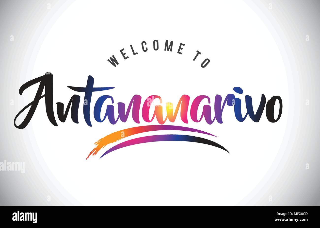 Antananarivo Willkommen auf Nachricht in Lila dynamischen und modernen Farben Vector Illustration. Stock Vektor