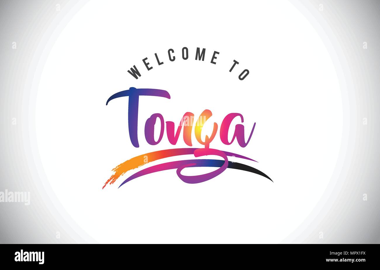 Tonga Willkommen auf Nachricht in Lila dynamischen und modernen Farben Vector Illustration. Stock Vektor