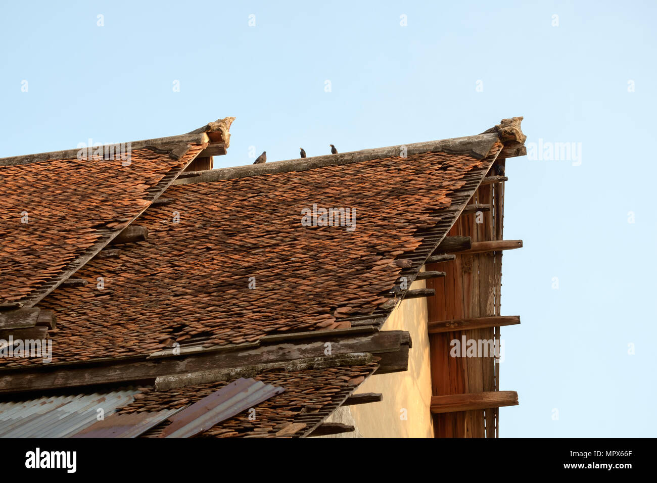 Dach des antiken Tempels. Stockfoto