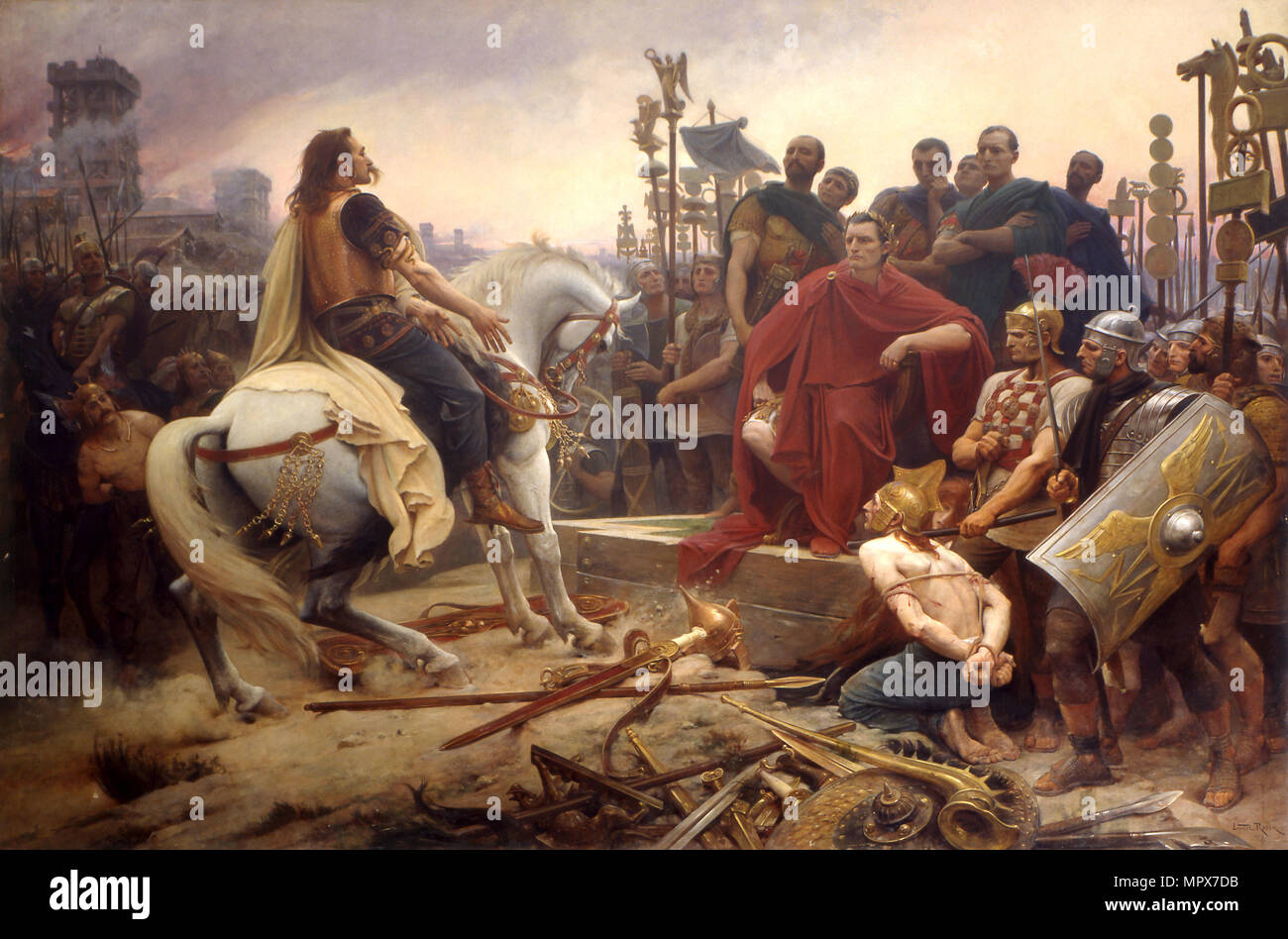 Vercingetorix throws down seine Arme an den Füßen von Julius Caesar, 1899. Stockfoto