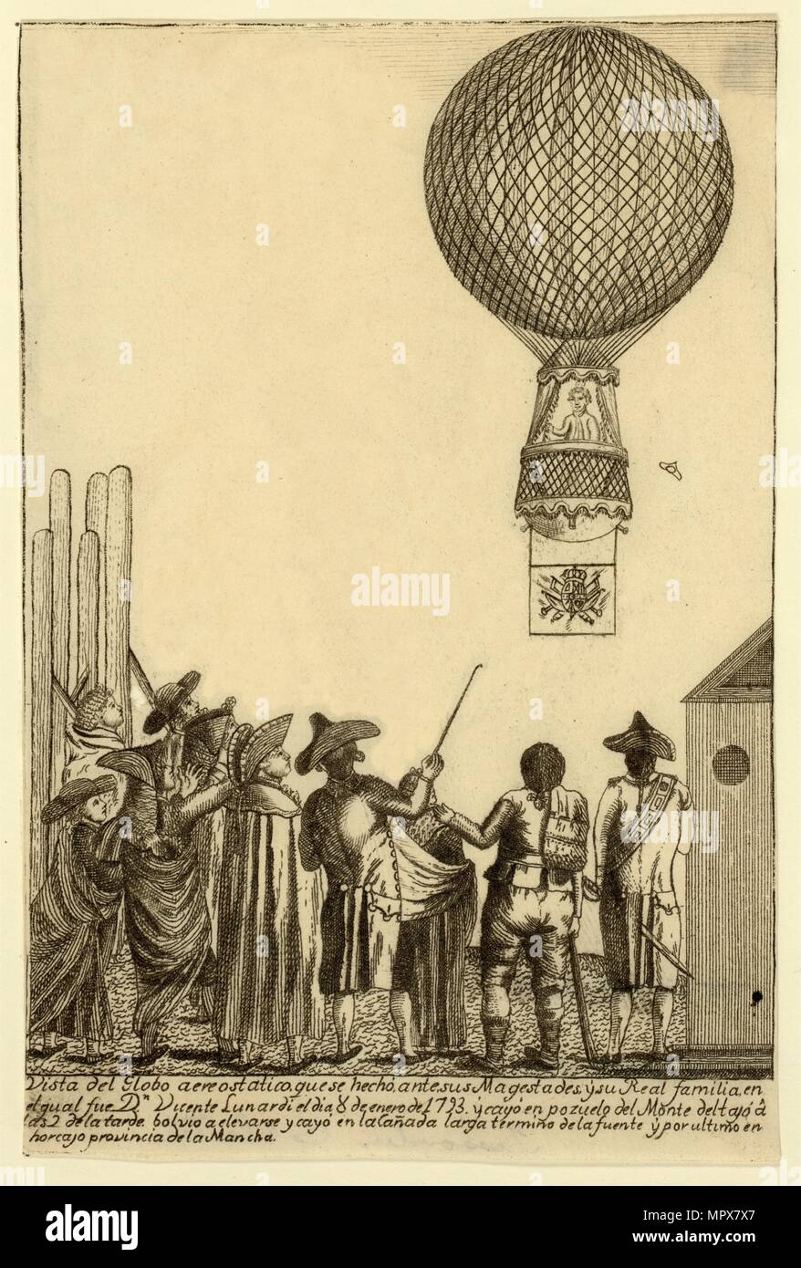 Vista del Globo aereostatico que se hechò ante sus magesta des y su echten Familia En el Qual fue-Dn. Stockfoto
