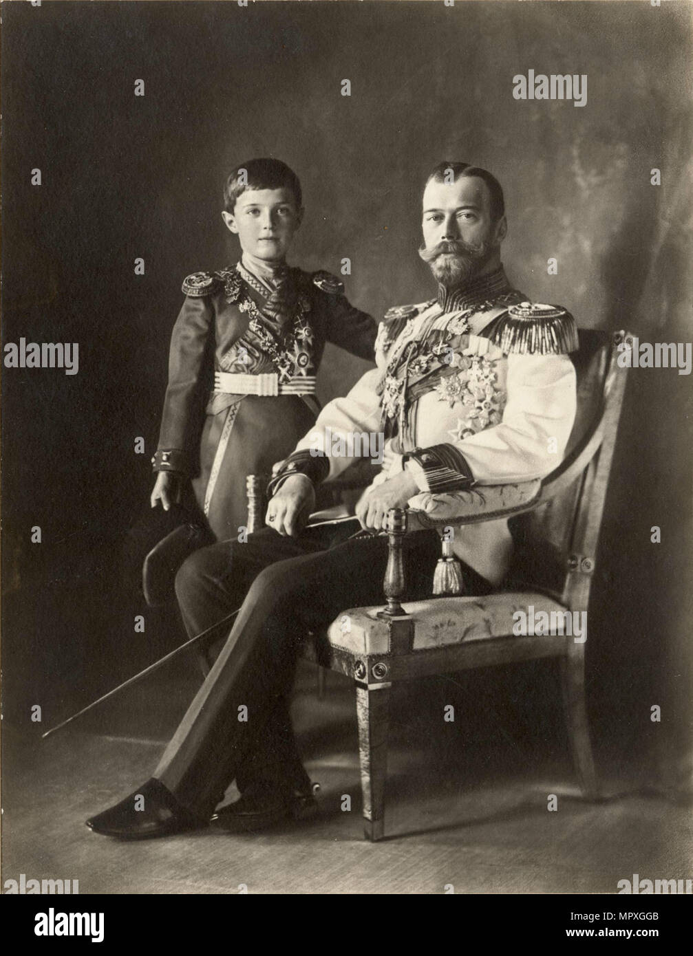 Zar Nikolaus II. und Tsarevich Alexei, C. 1910. Stockfoto