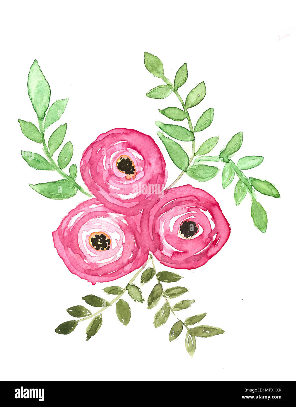 Hand gezeichnet Aquarell rose Hintergrund Stockfoto