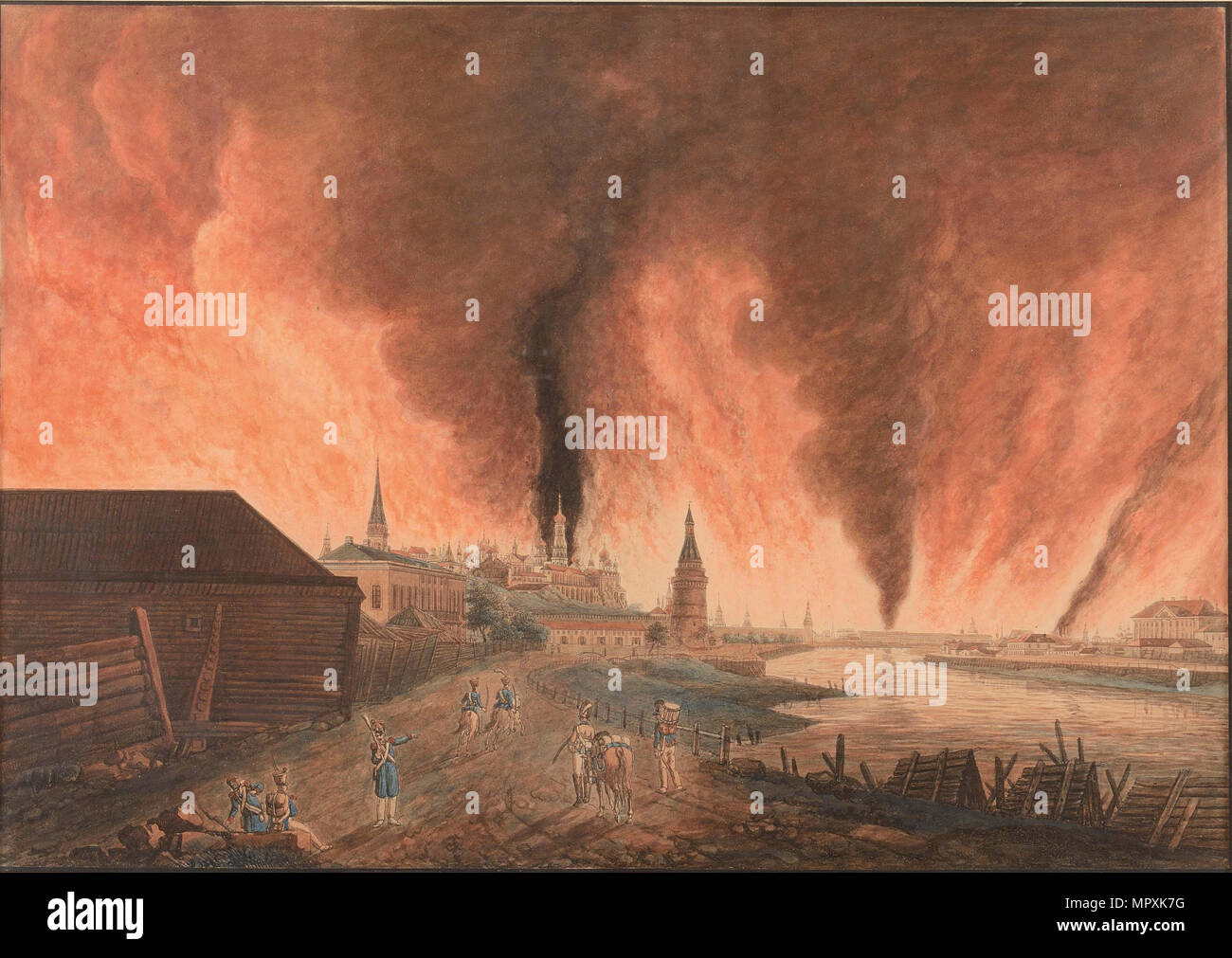 Brand von Moskau am 15. September 1812 (die Franzosen in Moskau), 1812. Stockfoto