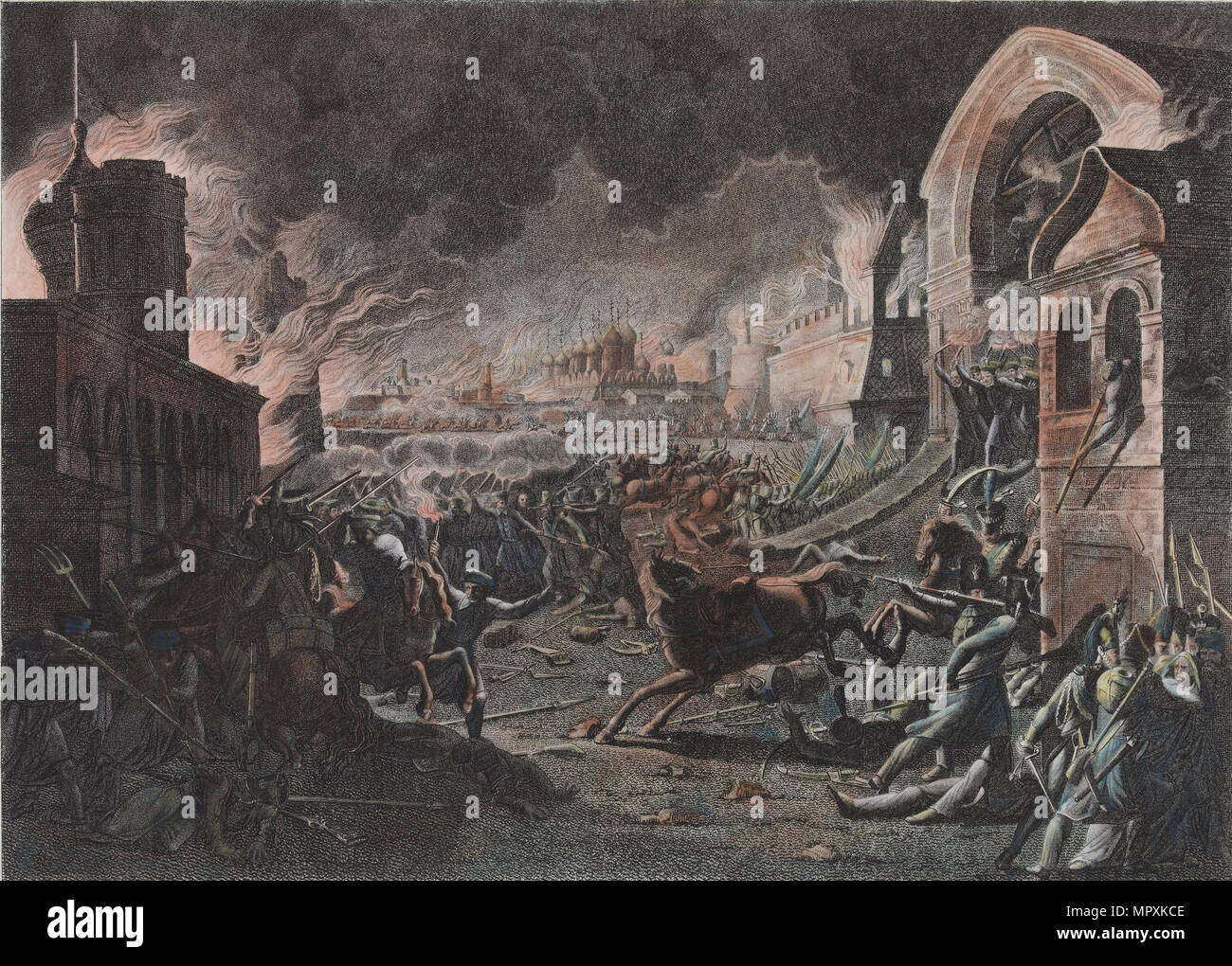 Brand von Moskau im September 1812 (die Franzosen in Moskau), 1818. Stockfoto