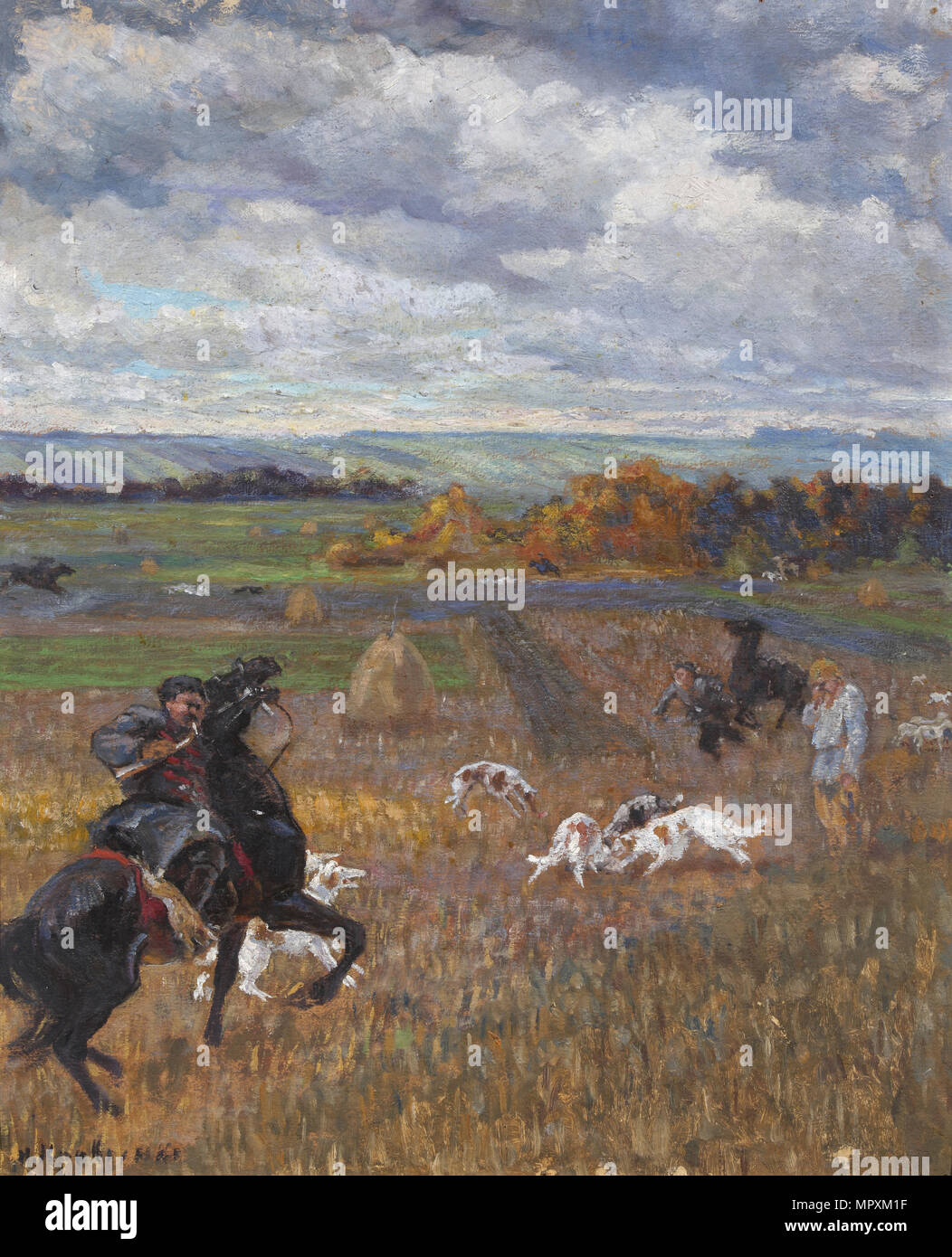 Abbildung für Gedicht die Jagd mit Hunden von Nikolay Nekrasov, Anfang des 20. Cen.. Stockfoto