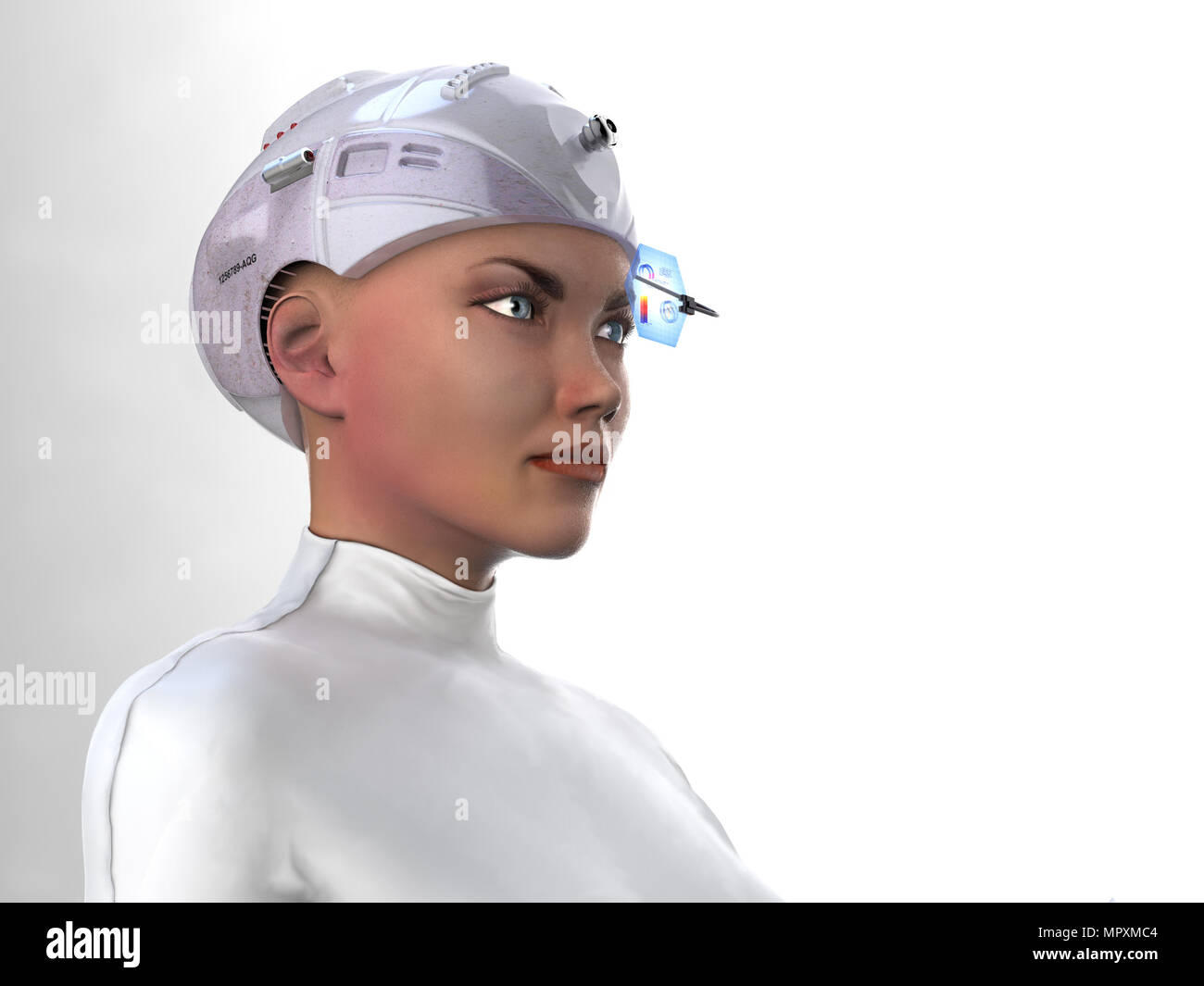 Frau mit futuristischen Helm Stockfoto