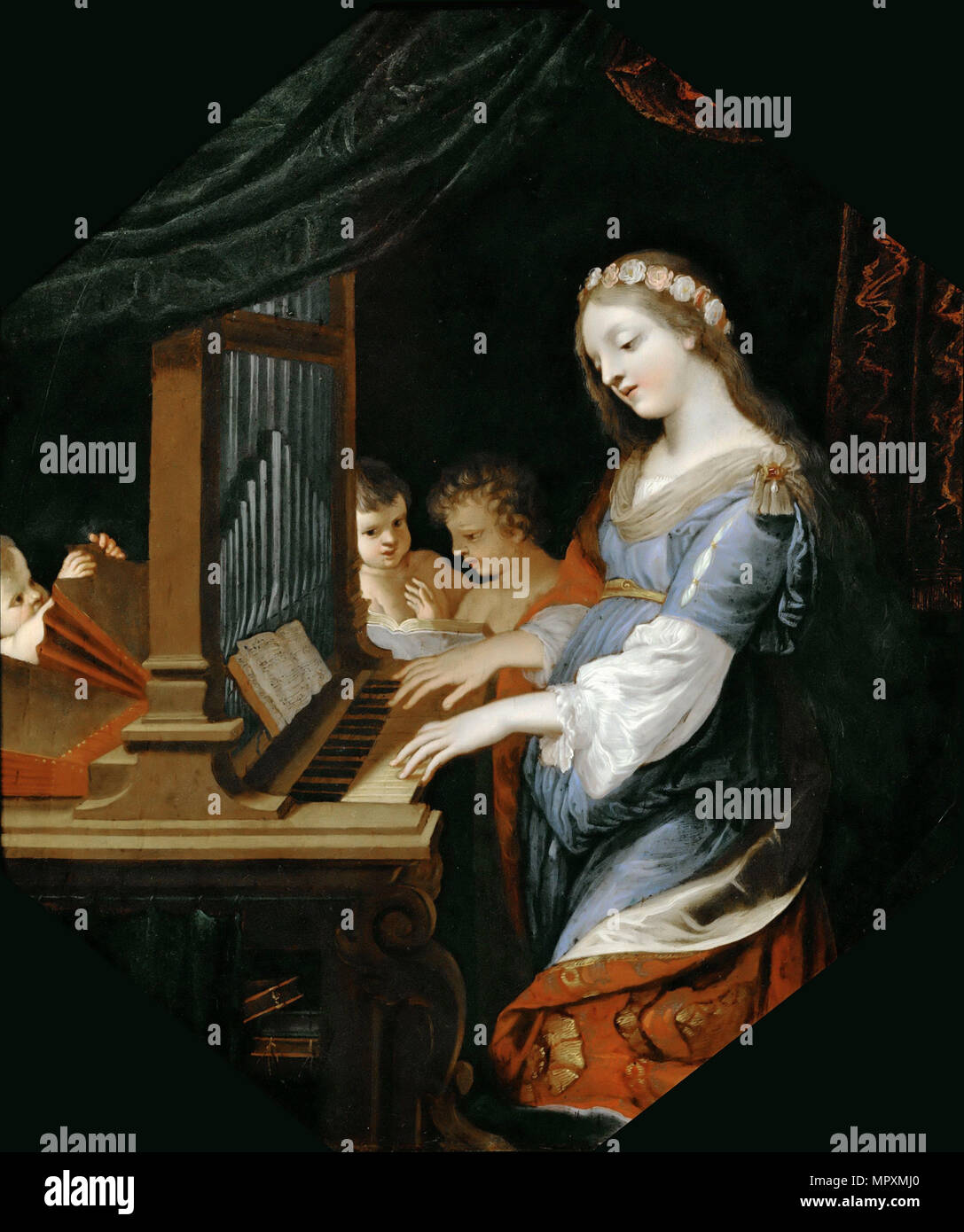 Die Saint Cecilia Spielen der Orgel. Stockfoto