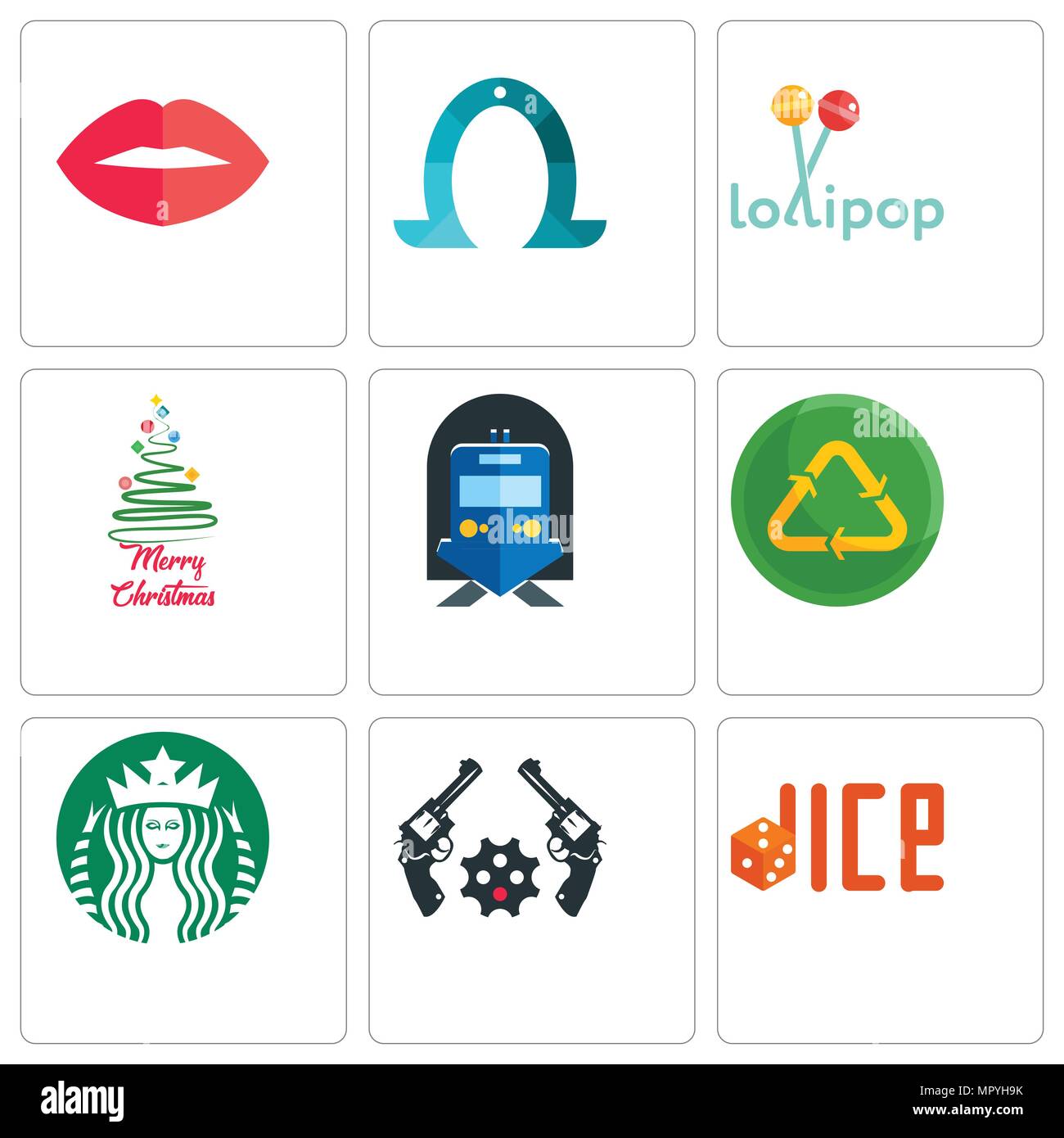 Satz Von 9 Einfache Editierbare Ikonen Wie Wurfel Revolver Starbucks Recycling Wiederverwendung Uce Bahnhof Frohe Weihnachten Lollipop Hufeisen Lippen Kann Sein Stock Vektorgrafik Alamy