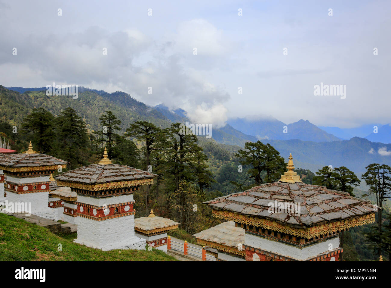 Dochula Pass, auf dem Weg von Thimphu zu Punaka. Bhutan Stockfoto