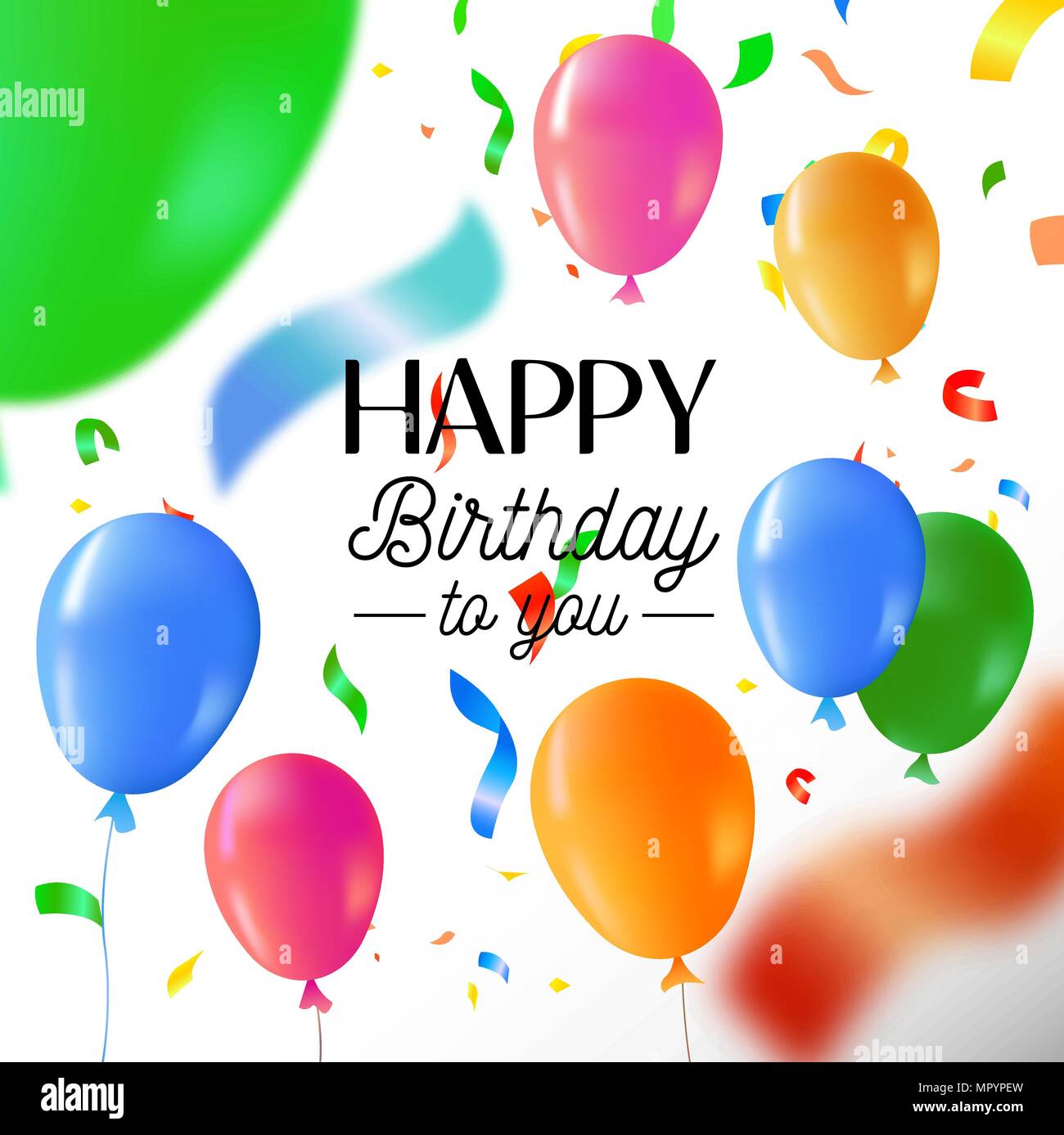 Herzlichen Glückwunsch zum Geburtstag Grußkarte oder Party Einladung. Spaß Design mit bunten Luftballons, Konfetti Text zitieren und festliche Dekoration. EPS 10 Vektor. Stock Vektor