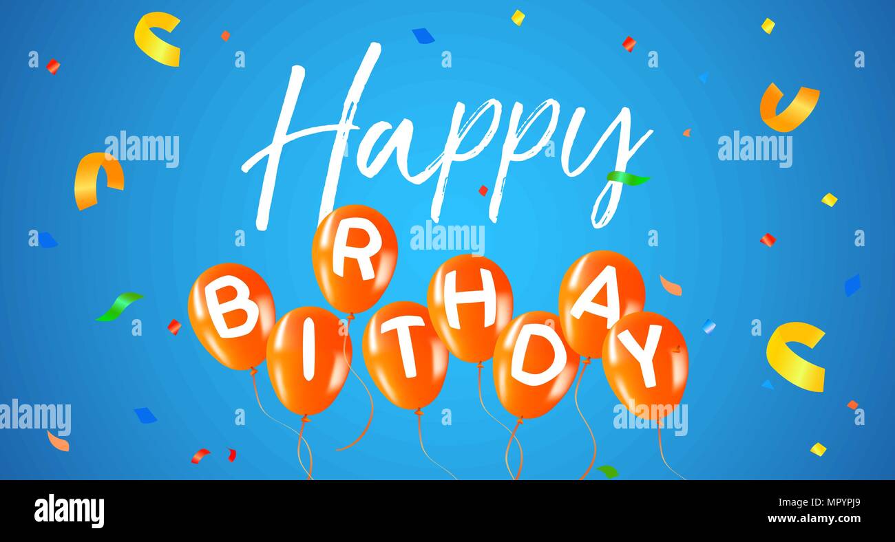 Happy Birthday bunt Web Banner. Spaß Design mit Text auf Party Ballons und Konfetti festliche Dekoration. EPS 10 Vektor. Stock Vektor