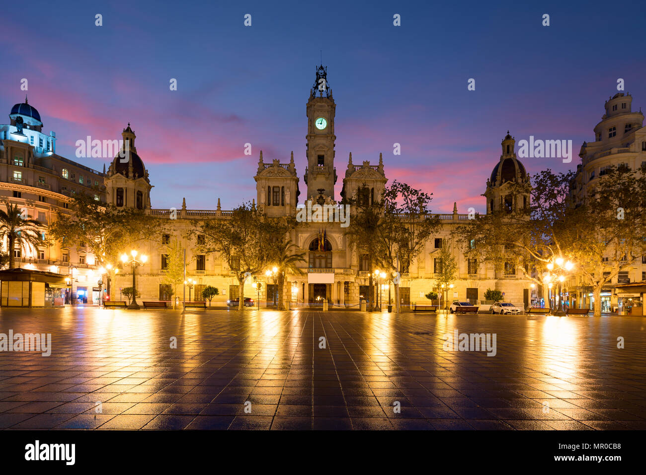 Valencia Rathaus auf der Plaza del Ayuntamiento in Valencia, Spanien. Stockfoto