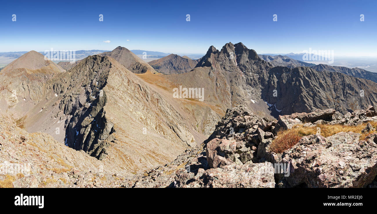 Panorama der Sangre De Cristo Mountains in Colorado ab in der Nähe von Columbia Point Stockfoto
