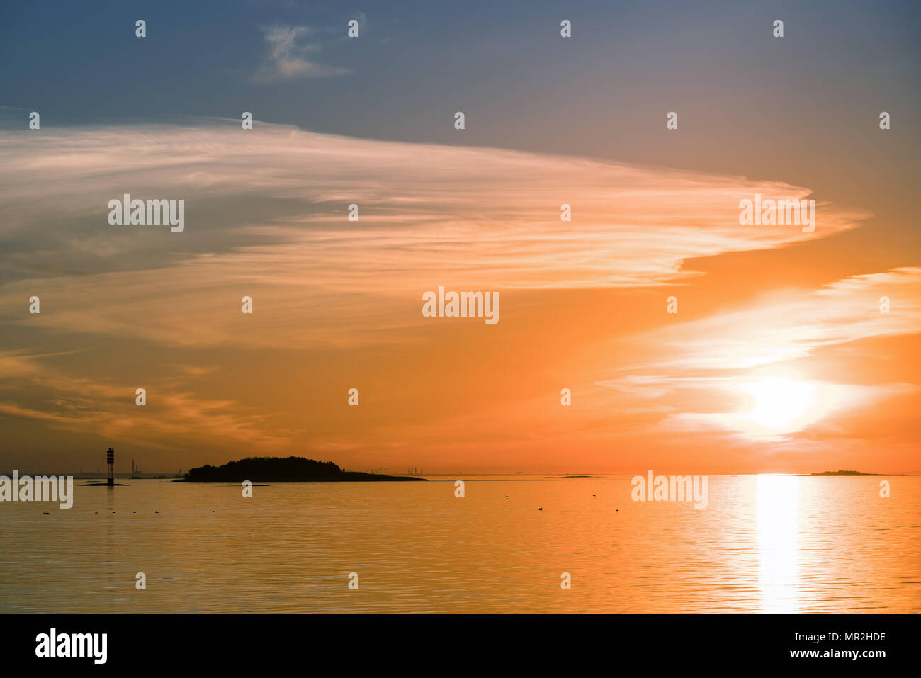 Sonnenaufgang von Bylandet Island, Finnland, Europa, EU Stockfoto