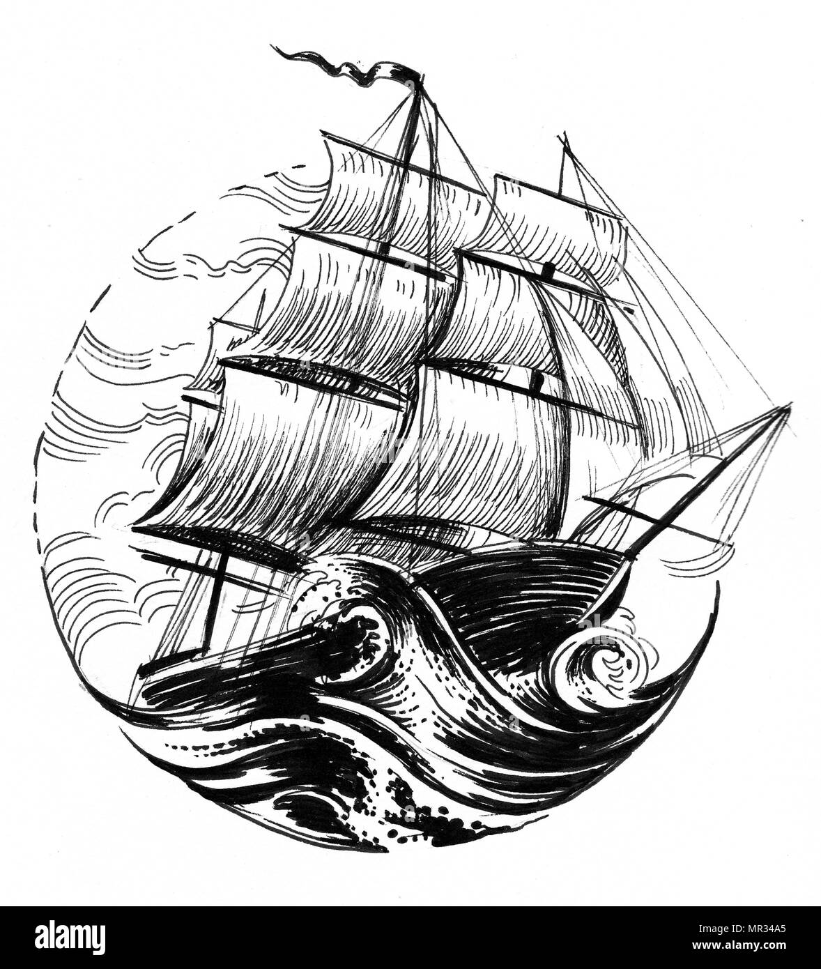 Tall Ship in stürmischer See Stockfoto