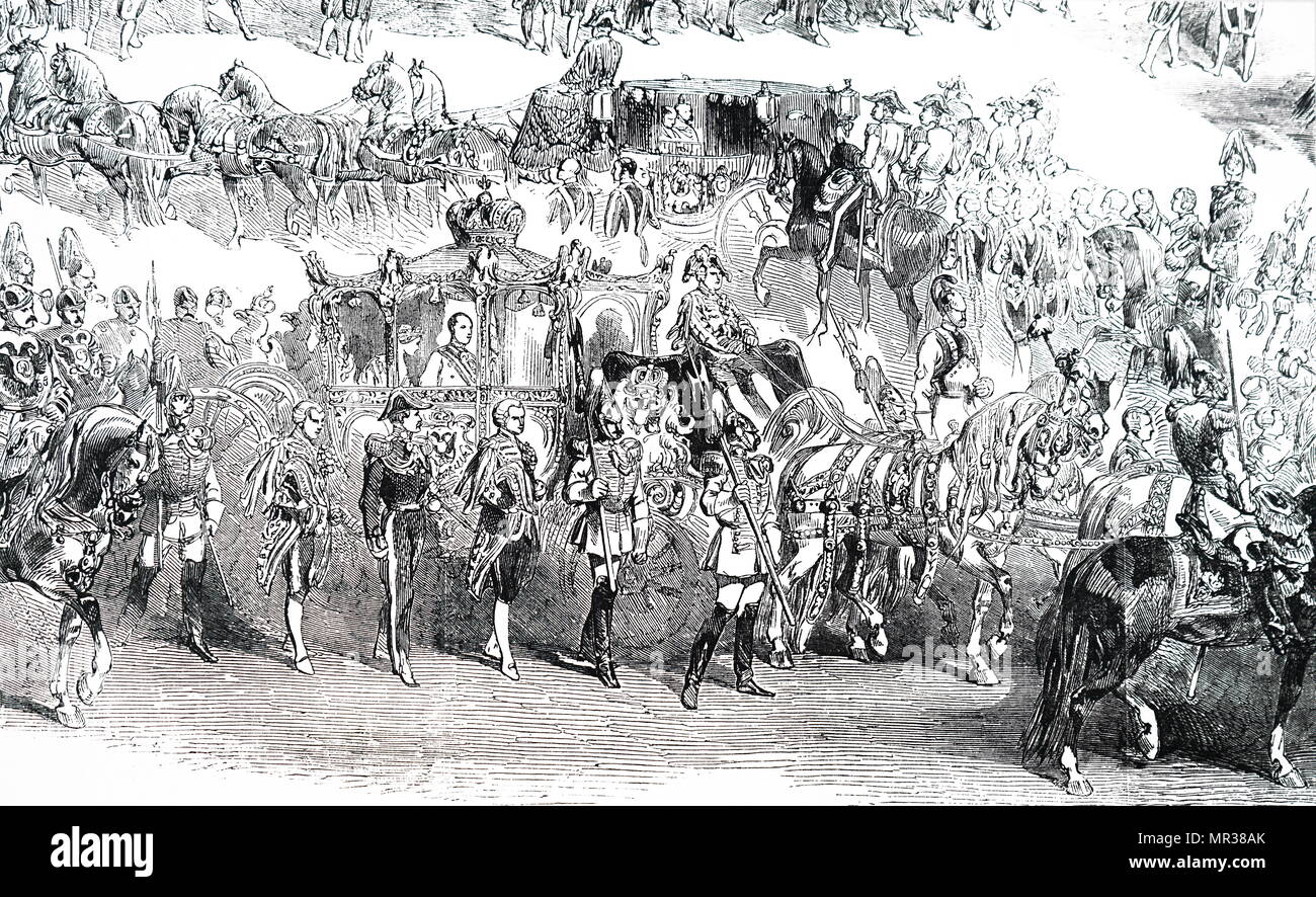 Gravur Darstellung einer Szene aus der königlichen Hochzeit der Kaiserin Elisabeth von Österreich (1837-1898) und Franz Joseph I. von Österreich (1830-1916). Vom 19. Jahrhundert Stockfoto