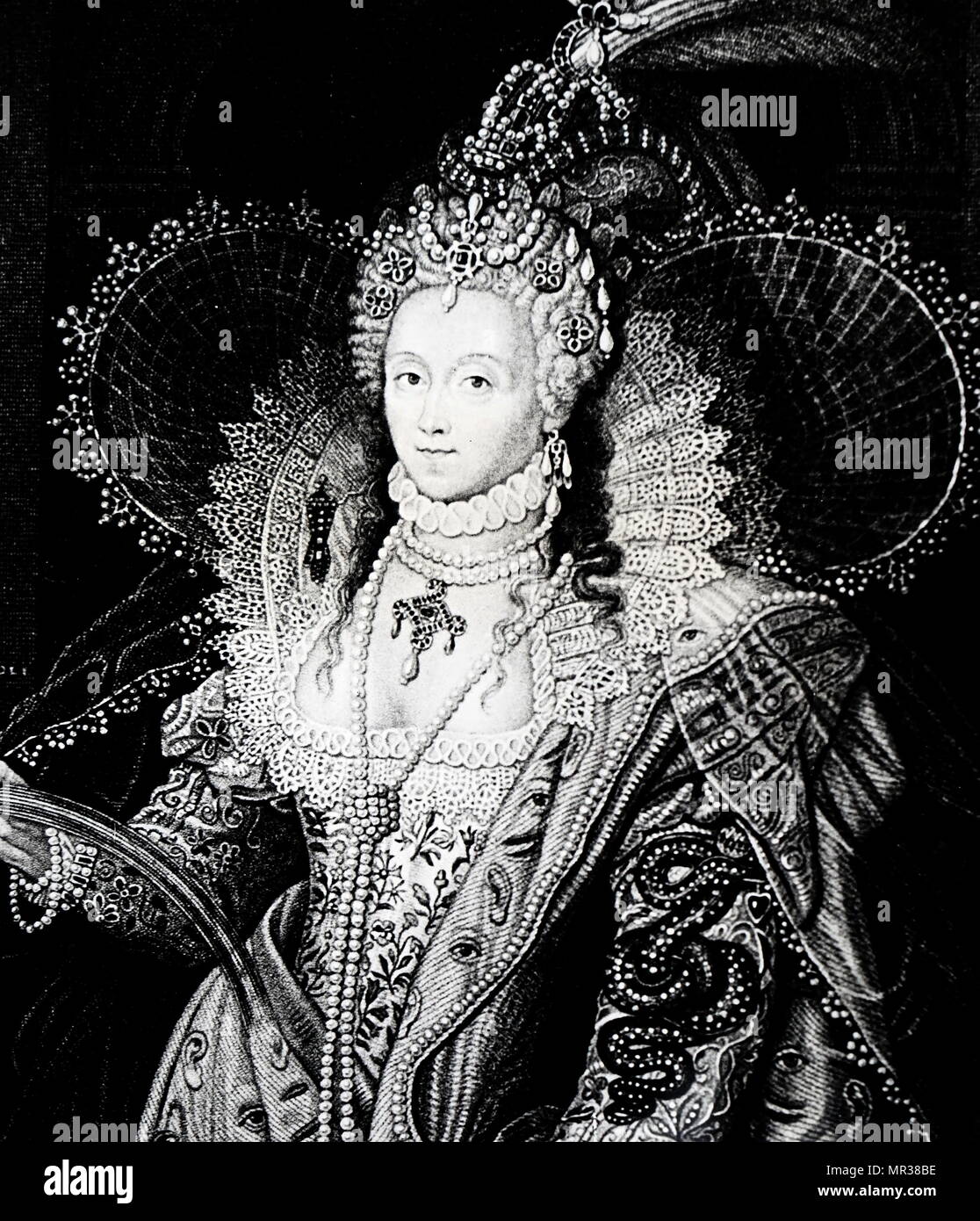 Graviert Portrait von Königin Elizabeth I nach dem Porträt von Federico Zuccari. Queen Elizabeth I (1533-1603), Königin von England und Irland. Federico Zuccari (1540-1609), einem italienischen manieristischen Maler und Architekt. Vom 19. Jahrhundert Stockfoto