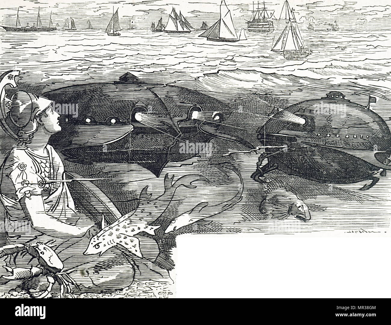 Cartoon, Thorsten Nordenfelt von Dampf angetriebene UBoot. Thorsten