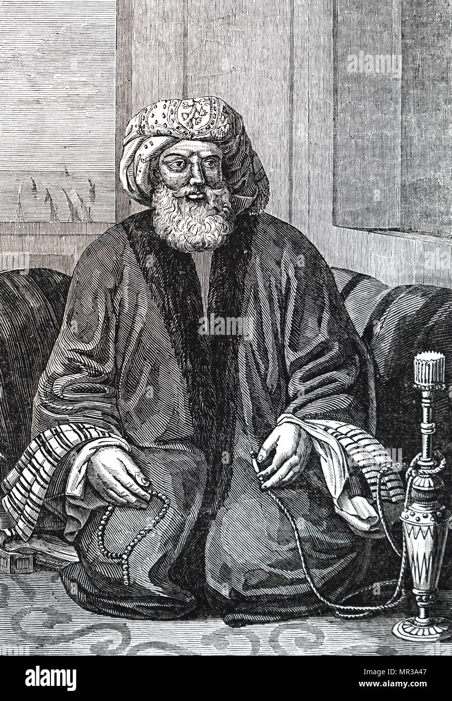 Portrait von Muhammad Ali von Ägypten (1769-1849) ein osmanischer Albanischen Kommandant in der Osmanischen Armee, die in den Rang eines Pascha Rose, und wurde Wāli, und selbst erklärten Khedive von Ägypten und Sudan mit zeitlich befristeten Genehmigung die Osmanen'. Vom 19. Jahrhundert Stockfoto