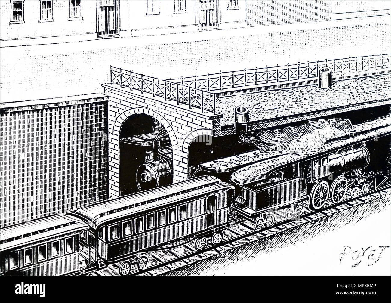 Gravur, Johannes Kresse die Methode der lüftung Eisenbahntunnel. Vom 20. Jahrhundert Stockfoto