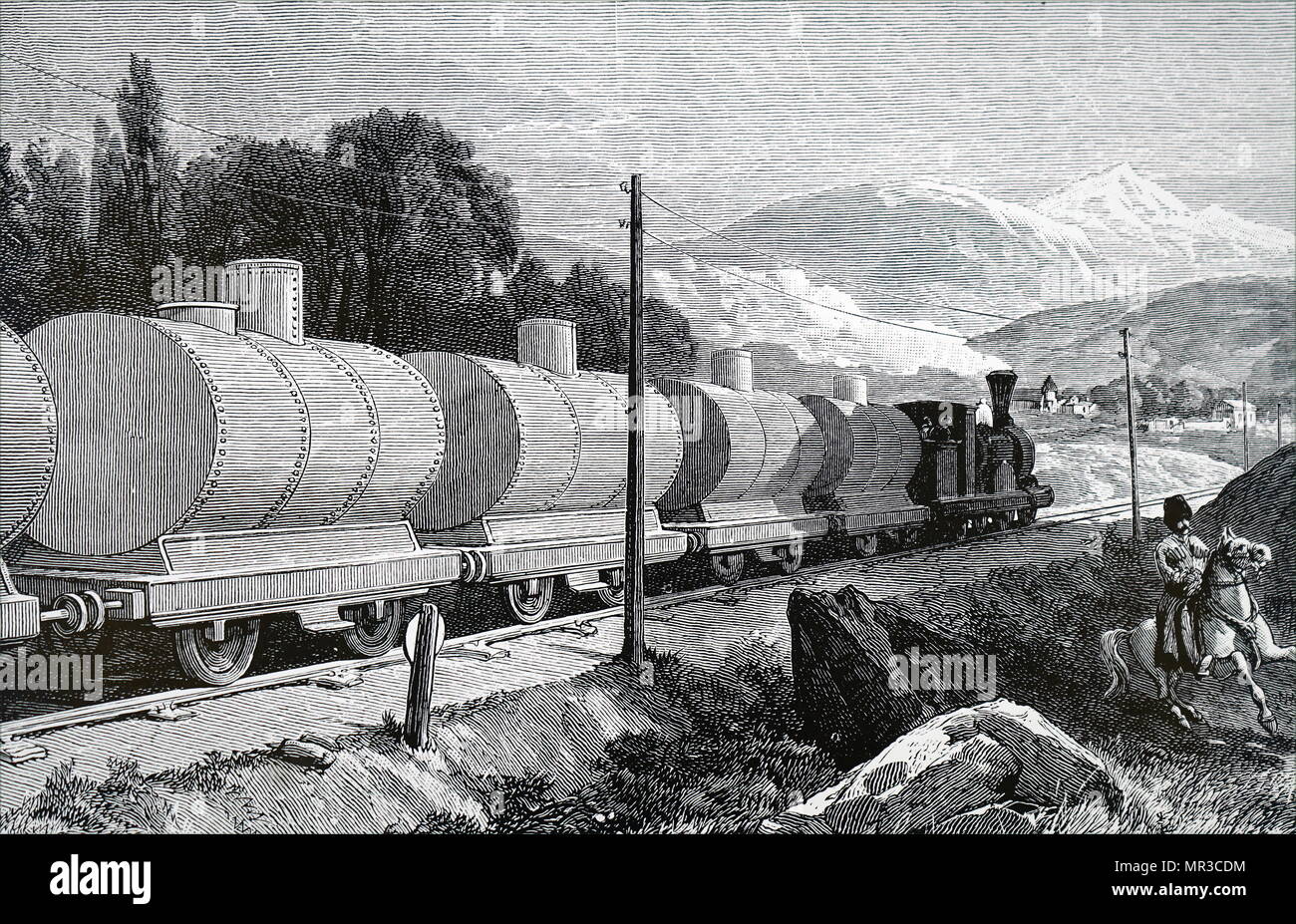 Abbildung: Darstellung einer Öl zug Öl aus der Branobel ölquellen Für den Vertrieb in Russland. Vom 19. Jahrhundert Stockfoto
