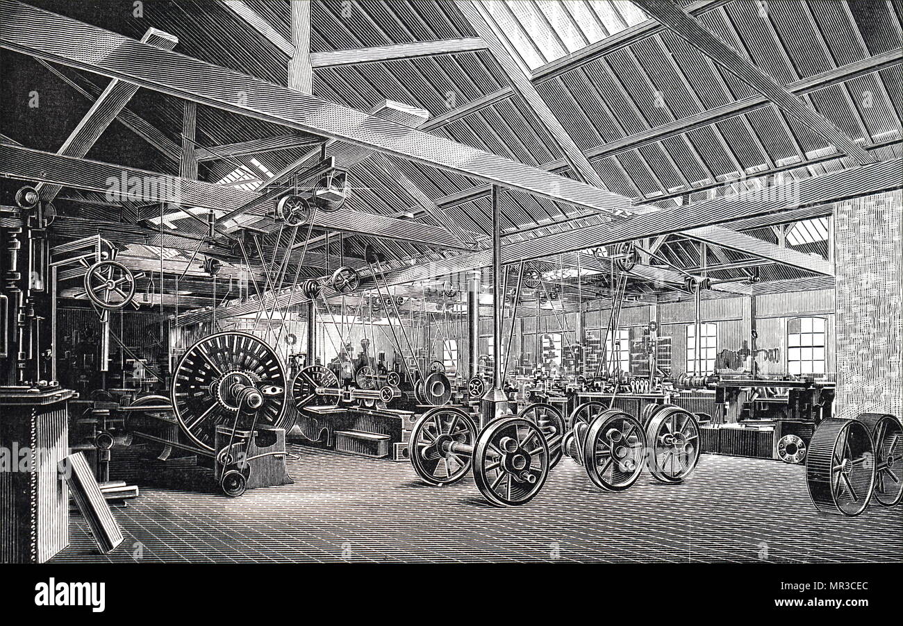 Kupferstich mit der Darstellung der Maschine Haus des Atlas Motor arbeitet, Bristol. Vom 19. Jahrhundert Stockfoto