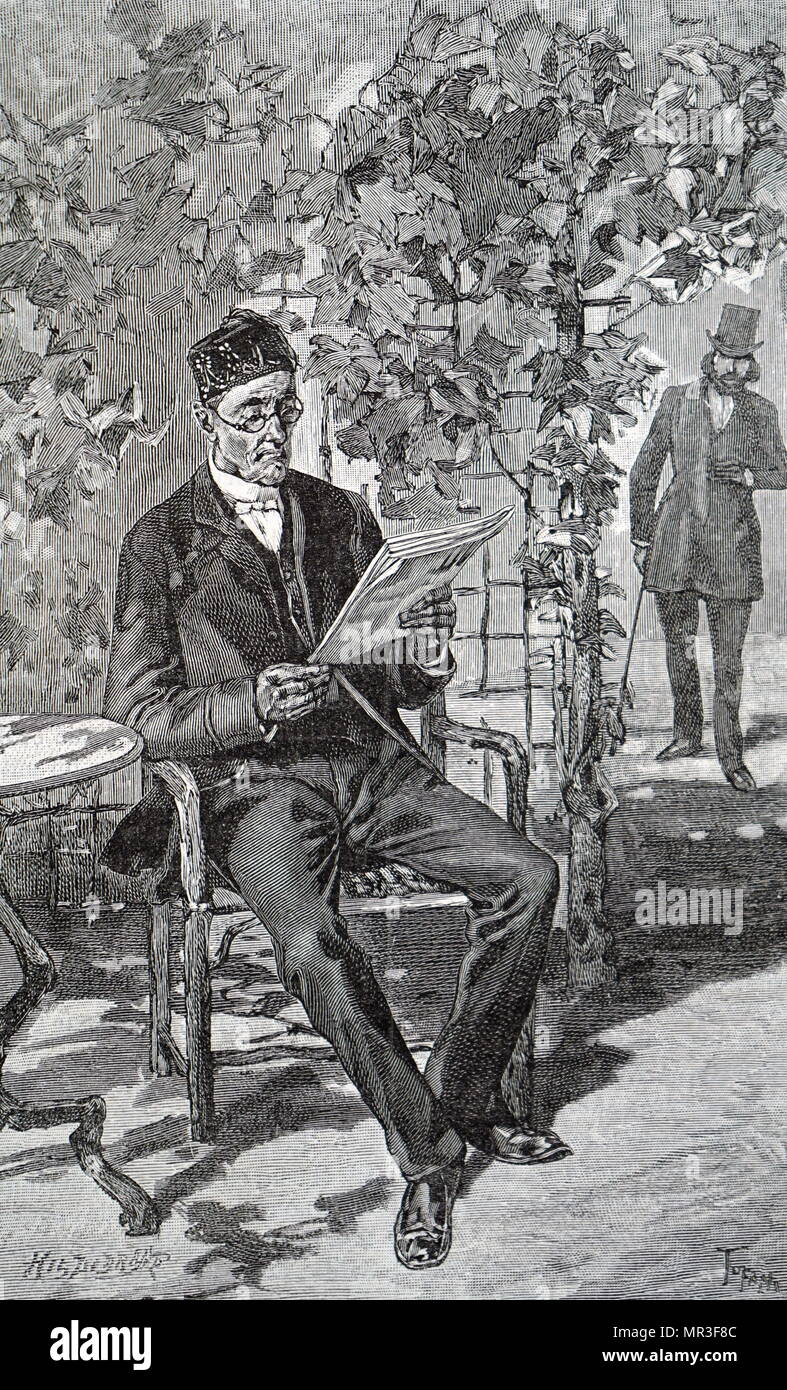 Abbildung zeigt ein Mann seine Zeitung lesen in seinem Garten. Vom 19.  Jahrhundert Stockfotografie - Alamy