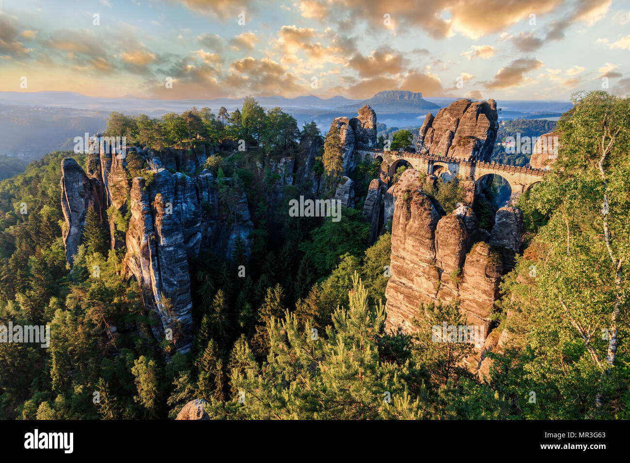 Elbe Blick von Bastei, Sachsische Schweiz. Deutschland Wahrzeichen. 18.05.2018 Stockfoto