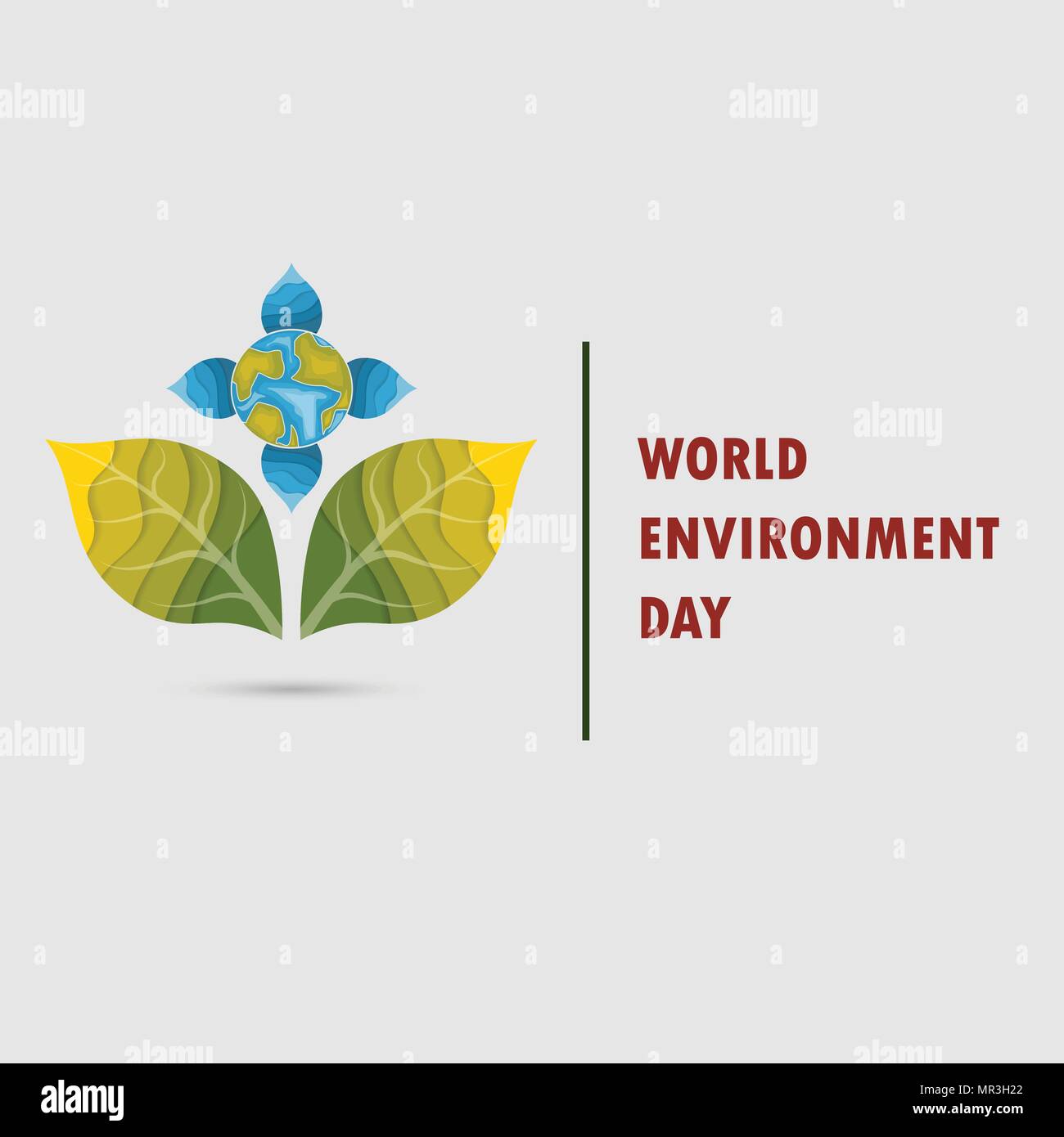 Globus und Blatt unterschreiben. Tag der Umwelt Konzept Vektor logo Vorlage. Juni 5st World Environment Day Konzept. Tag der Umwelt Bewusstsein Stock Vektor