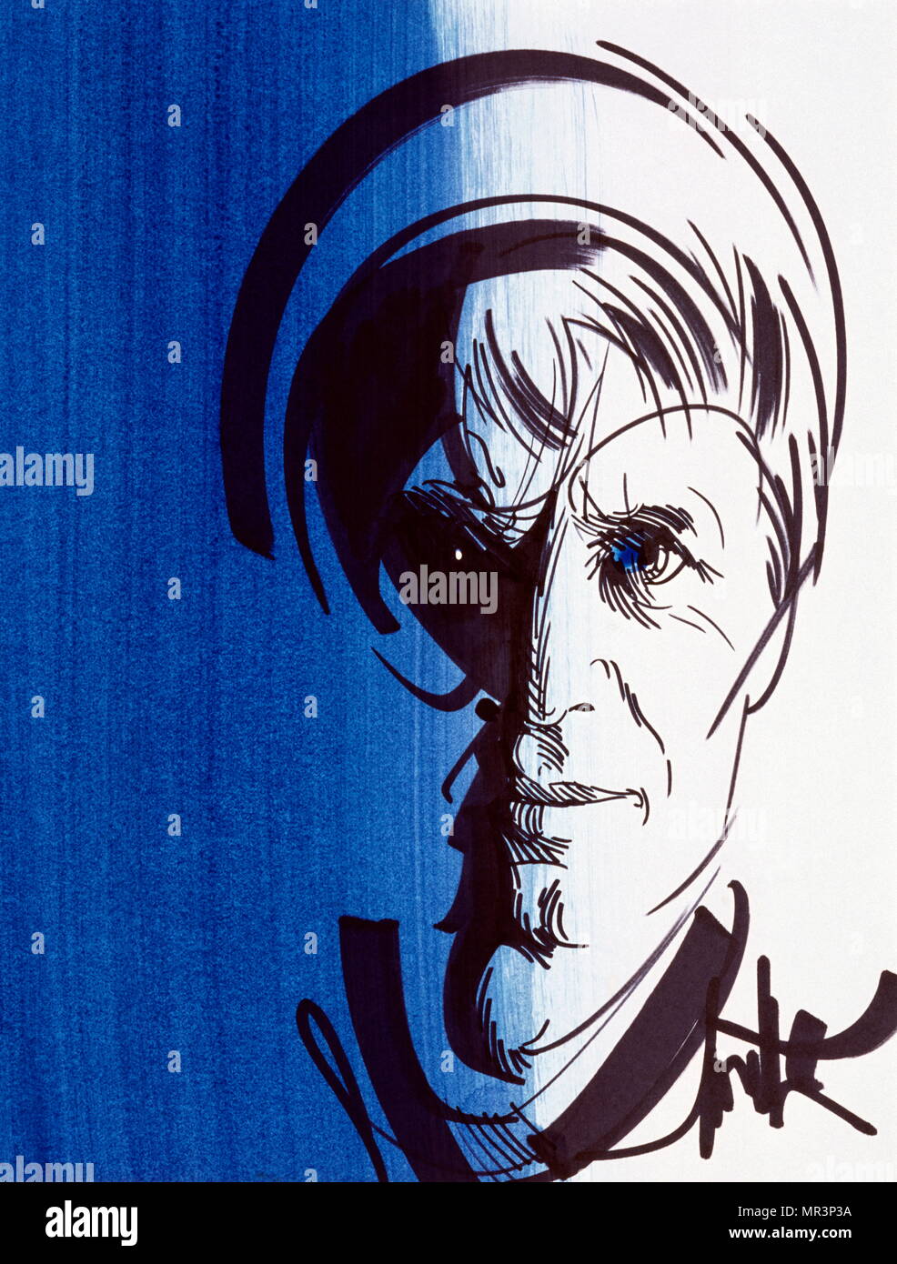 Jean-Marie Gustave Le Clézio (13 April 1940), eine French-Mauritian Schriftsteller und Professor. Porträt auf ein Poster von Raymond Moretti (1931-2005), französischer Maler und Bildhauer. Stockfoto