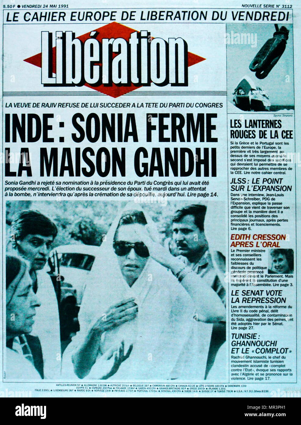 Titelseite der 'Befreiung' Mai 1991. Sonia Gandhi verweigert der Indischen Kongresspartei zu führen nach der Ermordung ihres Mannes Rajiv Gandhi. Stockfoto