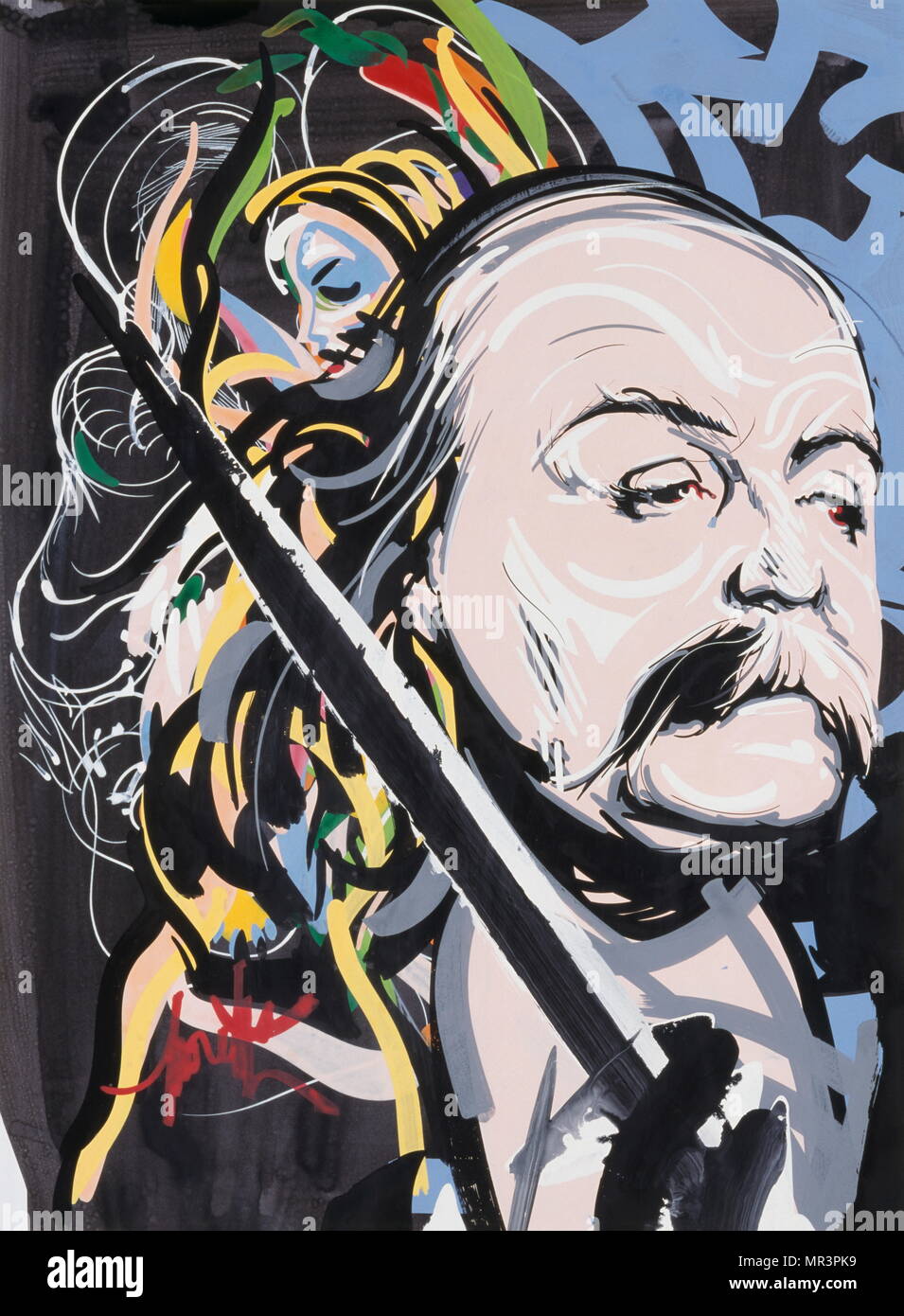 Gustave Flaubert (1821 - 1880); französische Romancier, als führender Vertreter des literarischen Realismus. 1998 Porträt auf ein Poster von Raymond Moretti (1931-2005), französischer Maler und Bildhauer. Stockfoto