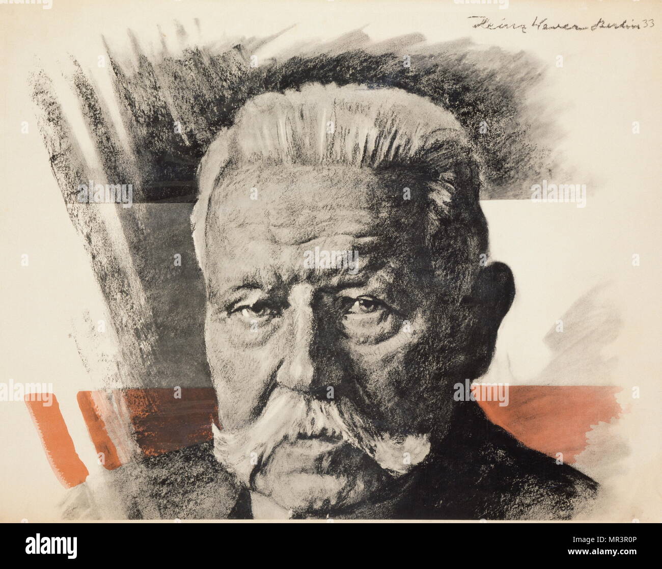 Poster von Paul von Hindenburg (1847-1934), deutscher Offizier, Staatsmann und Politiker, der weitgehend kontrolliert die deutsche Politik in der zweiten Hälfte des Ersten Weltkrieges und diente als der gewählte Präsident der Bundesrepublik Deutschland von 1925 bis zu seinem Tod im Jahr 1934 Stockfoto