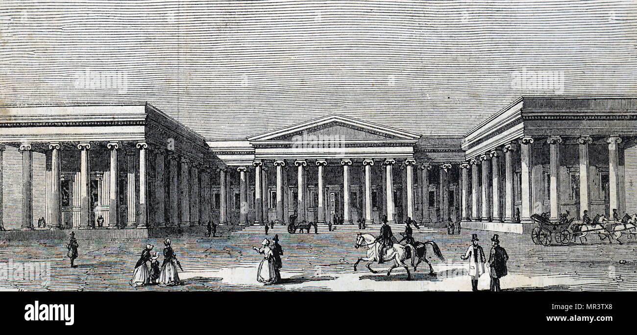 Abbildung: Darstellung der neuen Fassade des British Museum, entworfen von Robert Smirke. Robert Smirke (1780-1867), englischer Architekt, einer der Führer der griechischen Revival Architektur. Vom 19. Jahrhundert Stockfoto