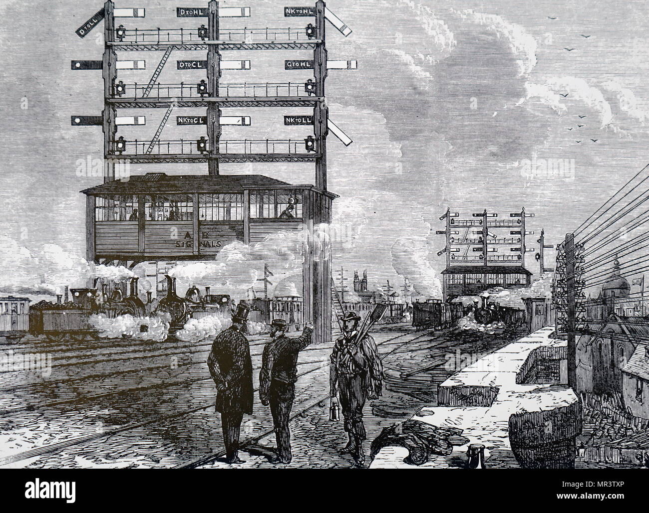 Abbildung zeigt ein Signal der Gantry an der London Bridge Station. Vom 19. Jahrhundert Stockfoto