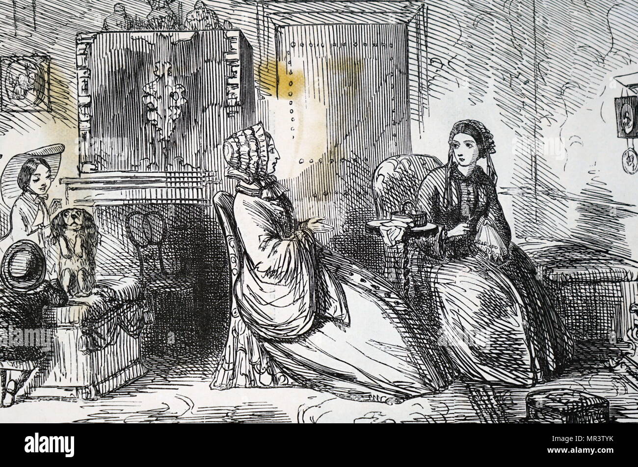 Abbildung: Darstellung einer wohlhabenden viktorianischen Familie Zeit miteinander zu verbringen, in der Nähe von London nach Hause. Vom 19. Jahrhundert Stockfoto